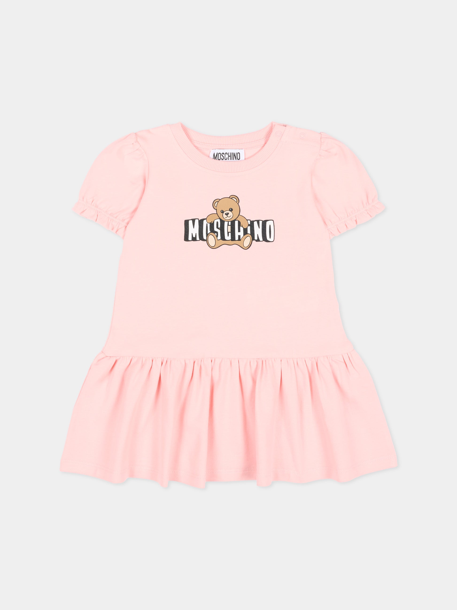 Vestito rosa per neonata con logo e Teddy Bear,Moschino Kids,MAV0C7 LBA00 50209
