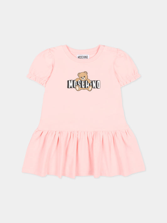 Vestito rosa per neonata con logo e Teddy Bear,Moschino Kids,MAV0C7 LBA00 50209