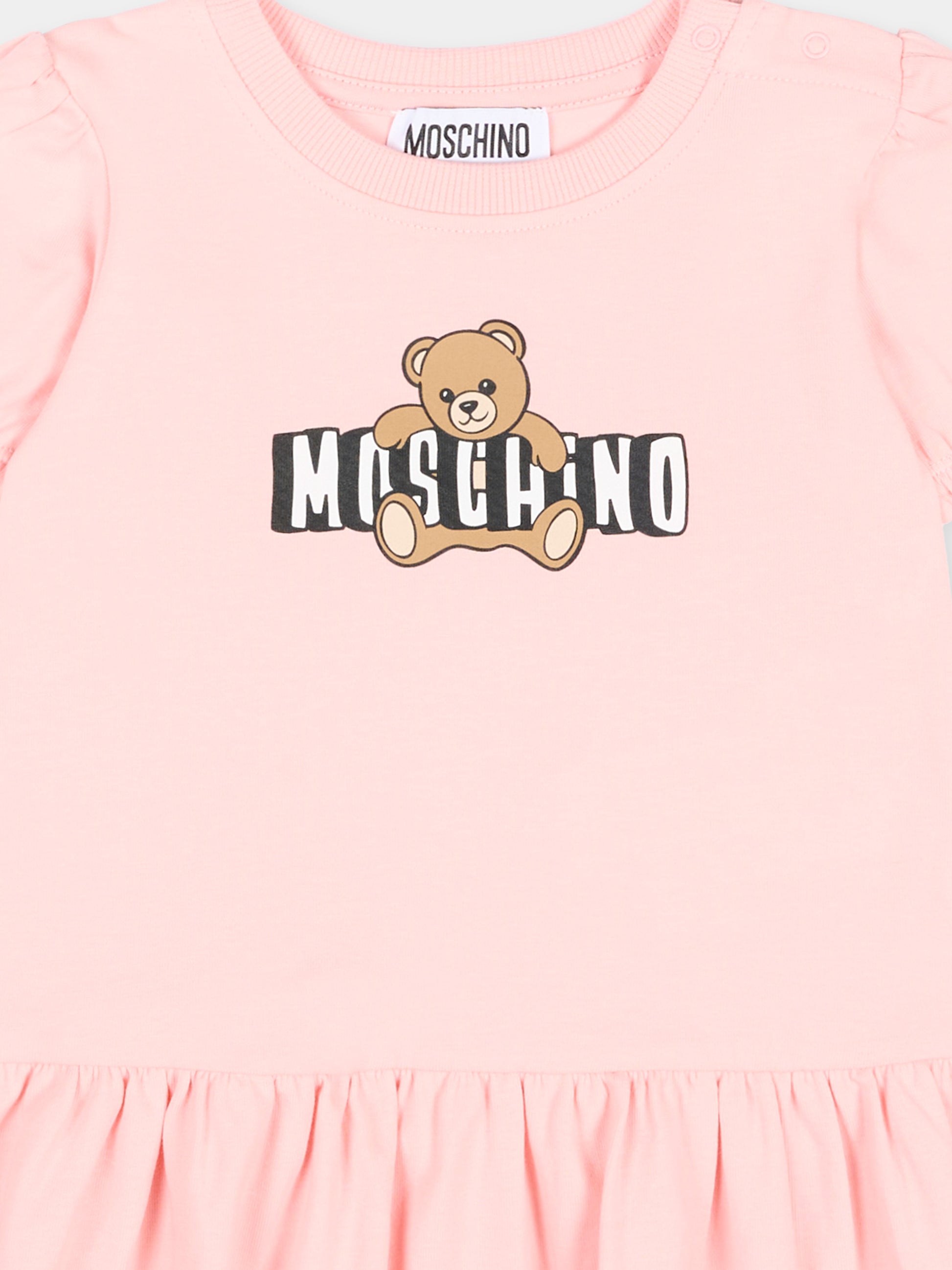 Vestito rosa per neonata con logo e Teddy Bear,Moschino Kids,MAV0C7 LBA00 50209