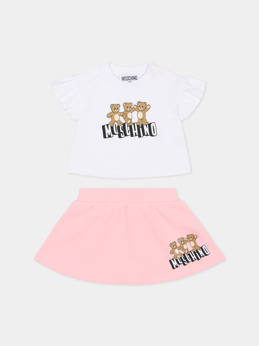 Completo rosa per neonata con Teddy Bears,Moschino Kids,MBG01G LCA89 85010