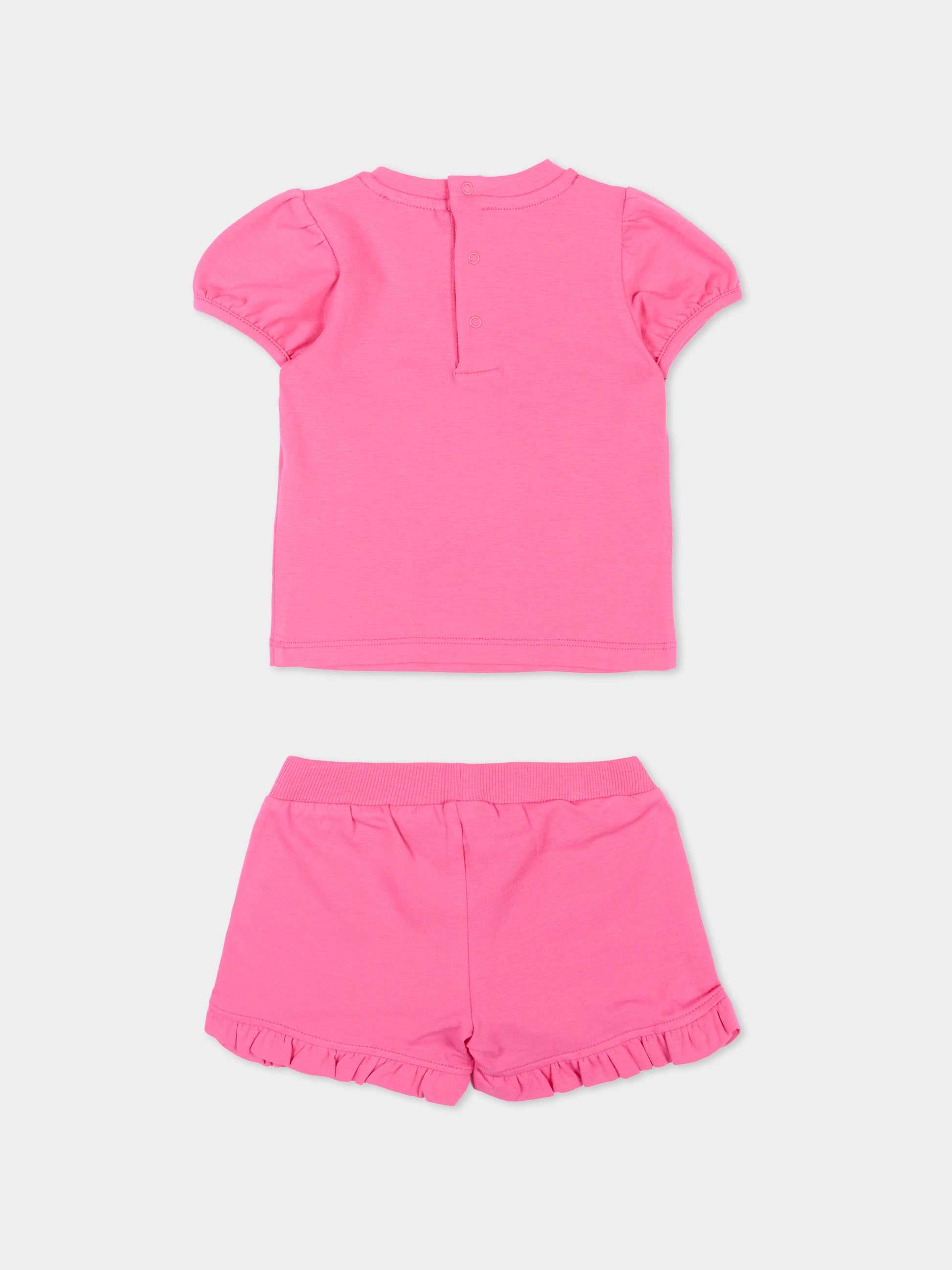 Completo sportivo fucsia per neonata con logo,Moschino Kids,MBG01O LBA00 50533