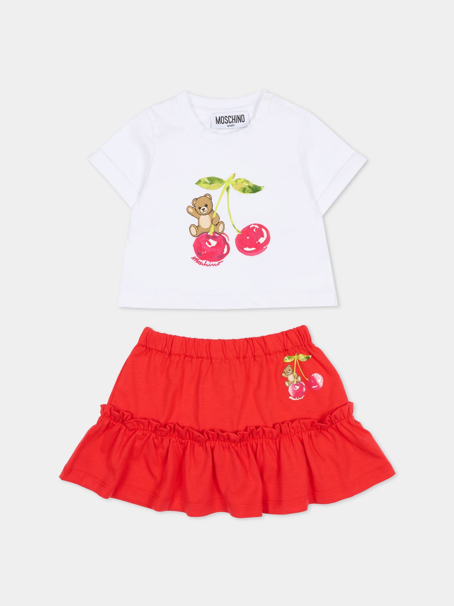 Completo rosso per neonata con Teddy Bear e ciliegie,Moschino Kids,MDG01T LAA02 82298