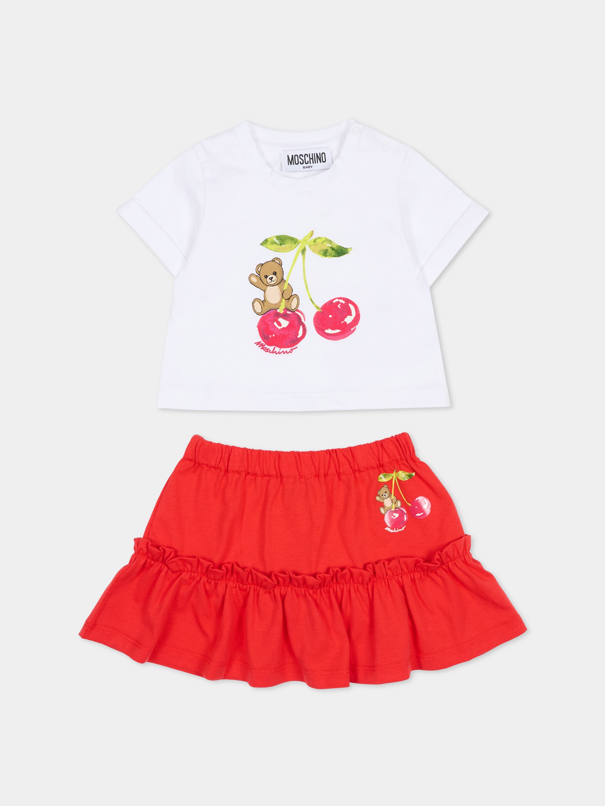 Completo rosso per neonata con Teddy Bear e ciliegie,Moschino Kids,MDG01T LAA02 82298