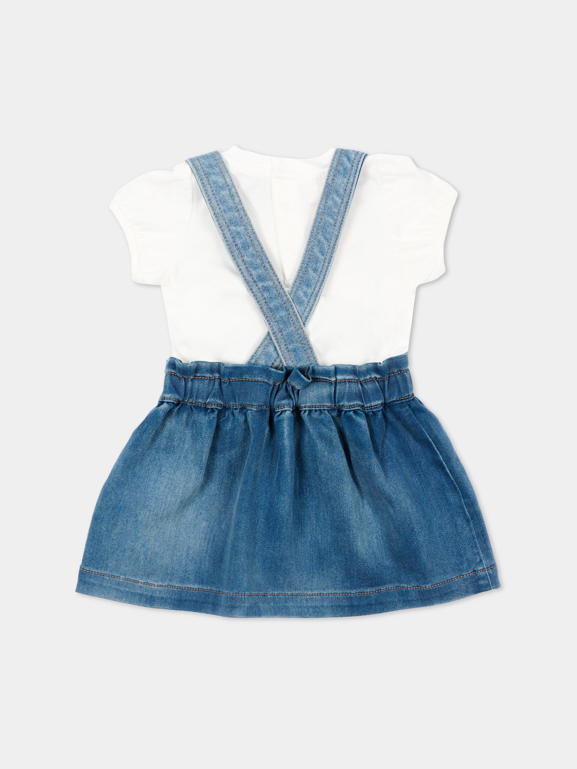 Salopette denim per neonata con Teddy Bear,Moschino Kids,MDG01V LXE43 40332