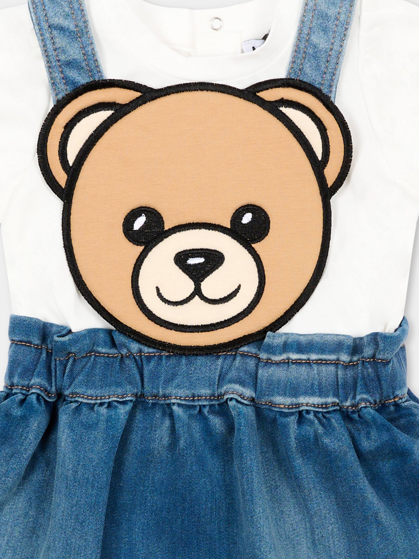 Salopette denim per neonata con Teddy Bear,Moschino Kids,MDG01V LXE43 40332