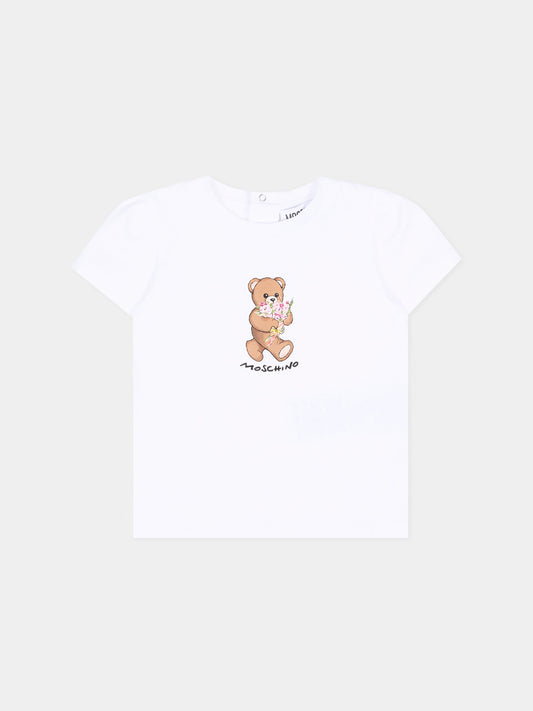 T-Shirt bianca per neonata con Teddy Bear,Moschino Kids,MDM03N LAA02 10101