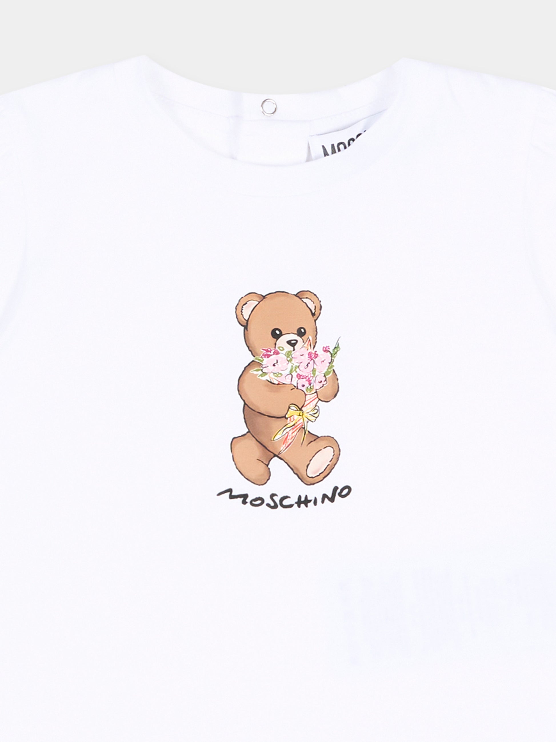T-Shirt bianca per neonata con Teddy Bear,Moschino Kids,MDM03N LAA02 10101