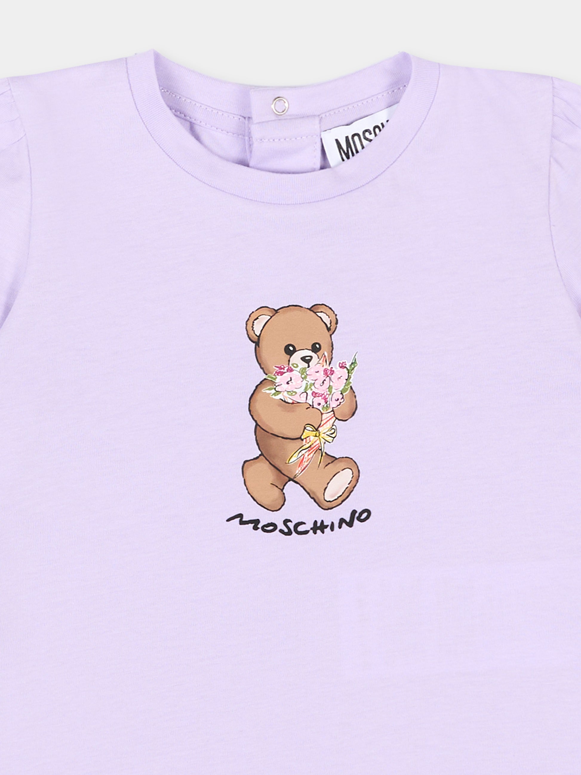 T-Shirt lilla per neonata con Teddy Bear,Moschino Kids,MDM03N LAA02 51683