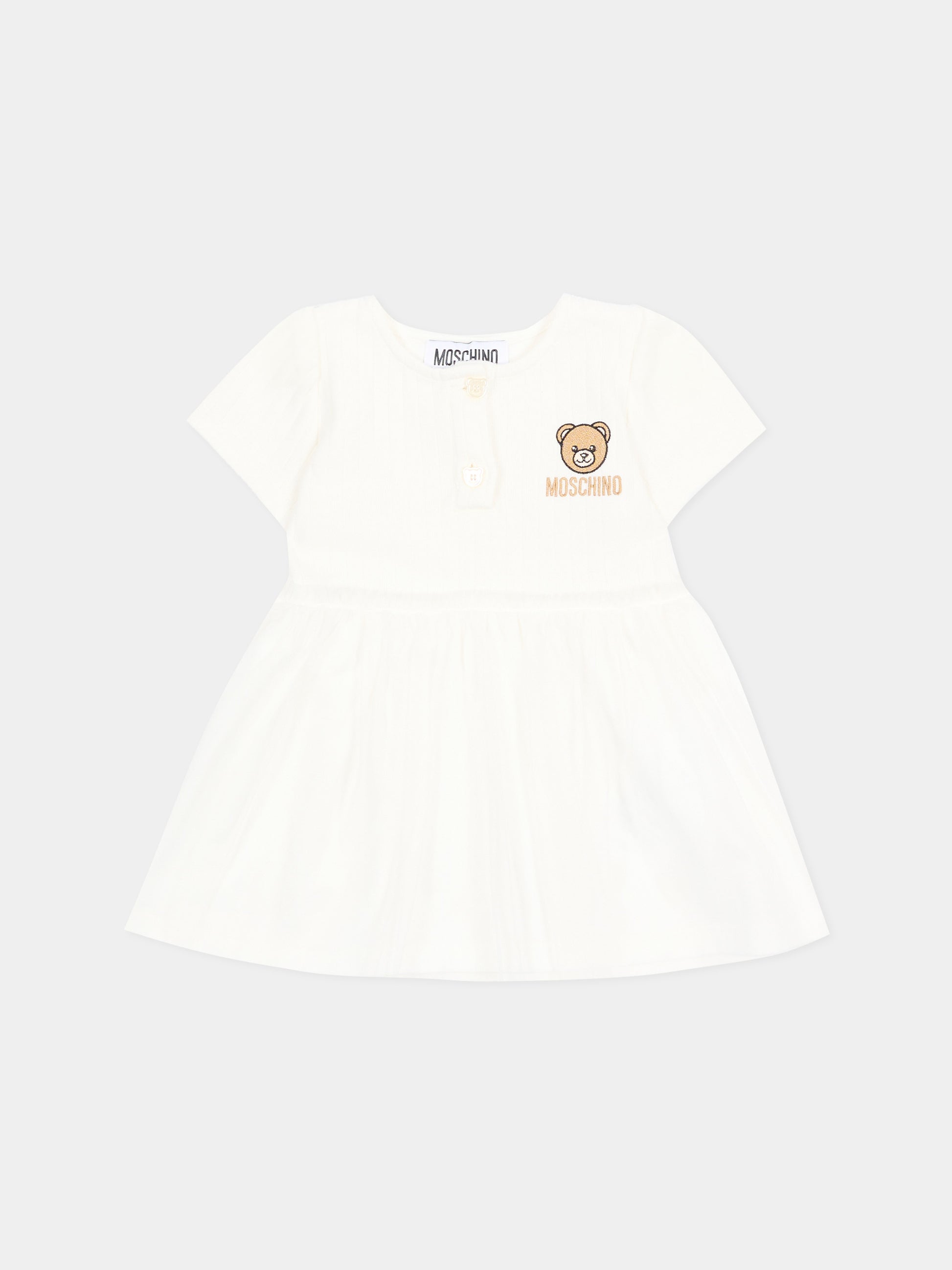 Abito avorio per neonata con Teddy Bear,Moschino Kids,MDV0DB LAA55 10063