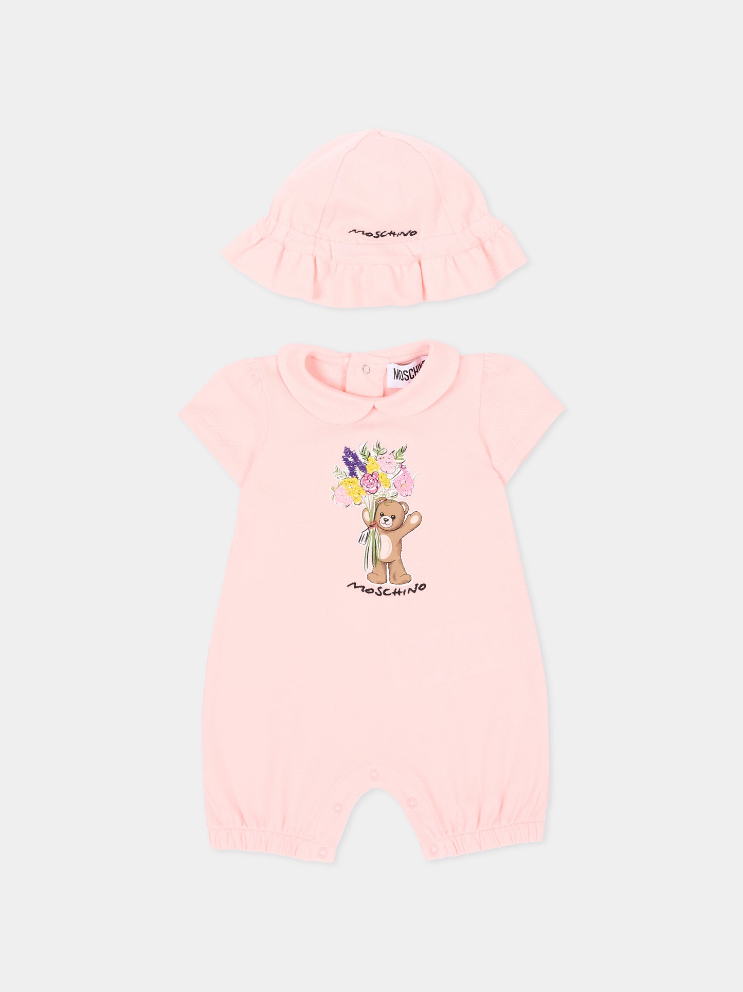 Pagliaccetto rosa per neonata con Teddy Bear,Moschino Kids,MDY01B LFA06 50209