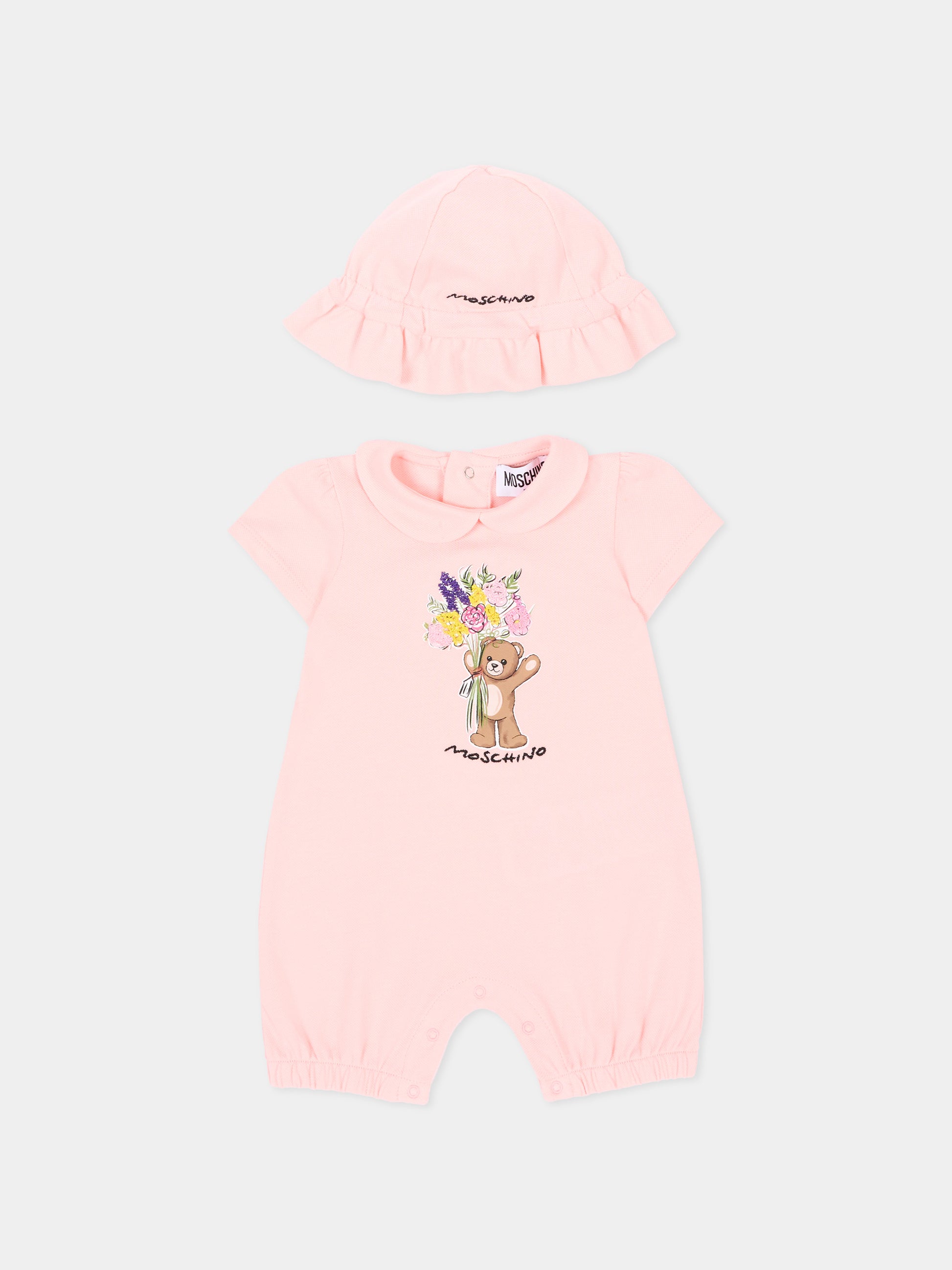 Pagliaccetto rosa per neonata con Teddy Bear,Moschino Kids,MDY01B LFA06 50209