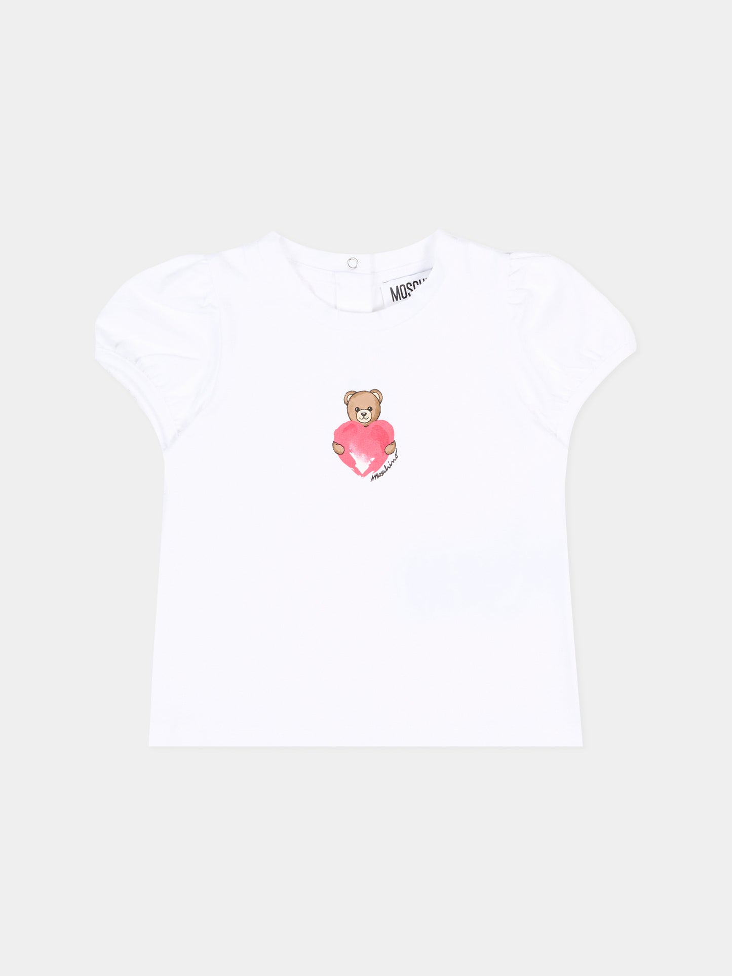 T-shirt bianca per neonata con Teddy Bear,Moschino Kids,MLM02B LBA00 10101
