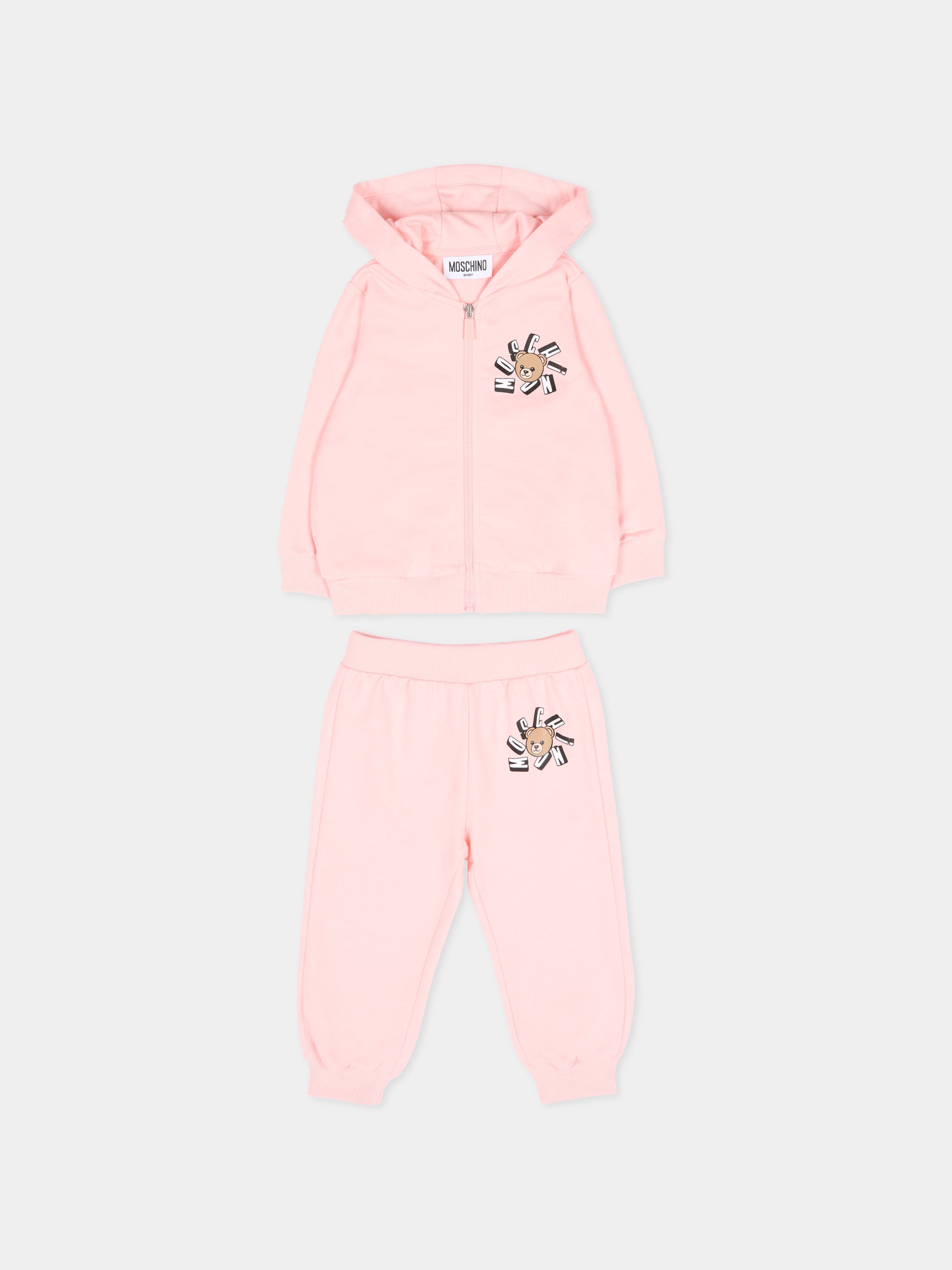 Completo sportivo rosa per neonata con Teddy Bear,Moschino Kids,MMK05D LCA19 50209