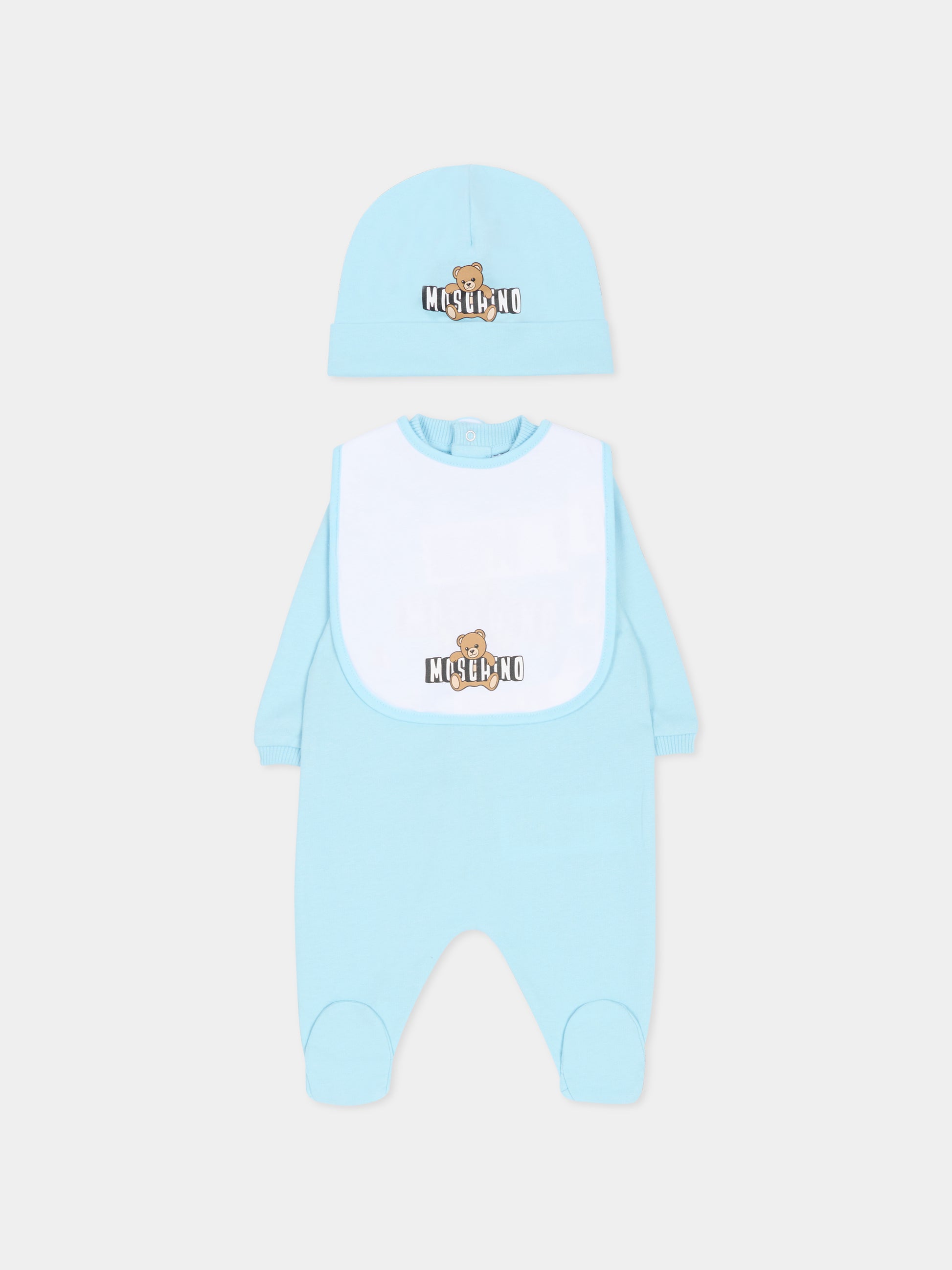 Set tutine celeste per neonato con Teddy Bear,Moschino Kids,MOY03I LCA19 40304