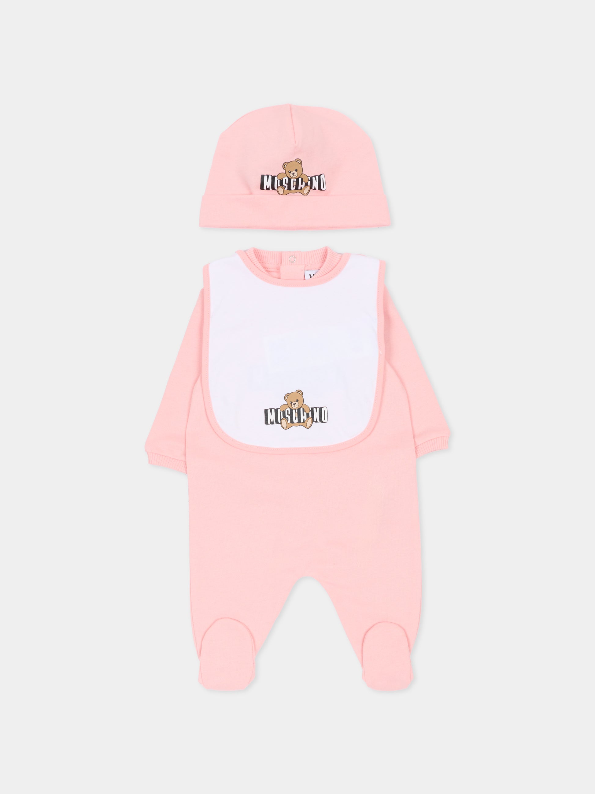 Set tutine rosa per neonata con Teddy Bear,Moschino Kids,MOY03I LCA19 50209