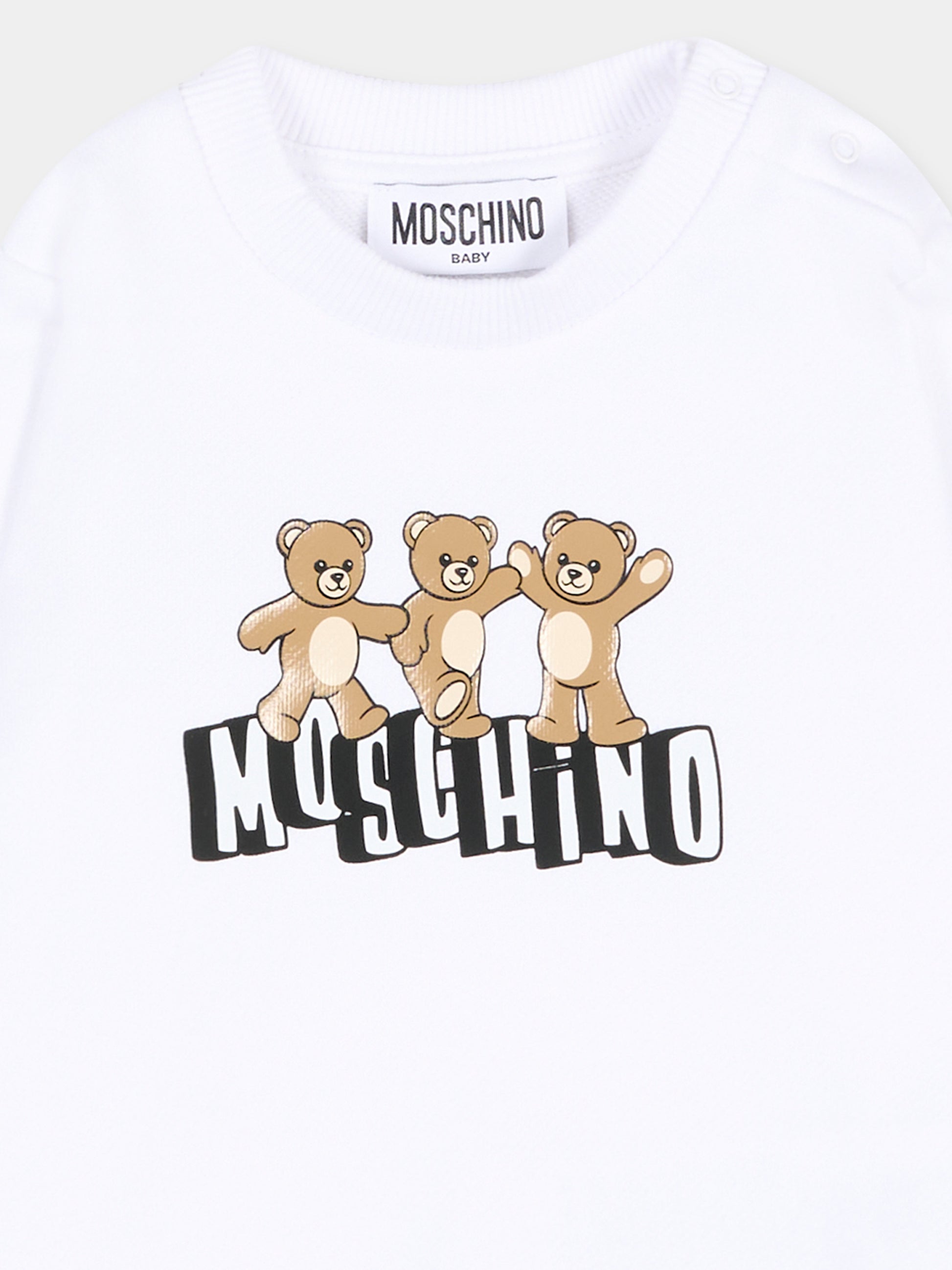 Felpa bianca per neonati con Teddy Bear,Moschino Kids,MTF060 LCA89 10101