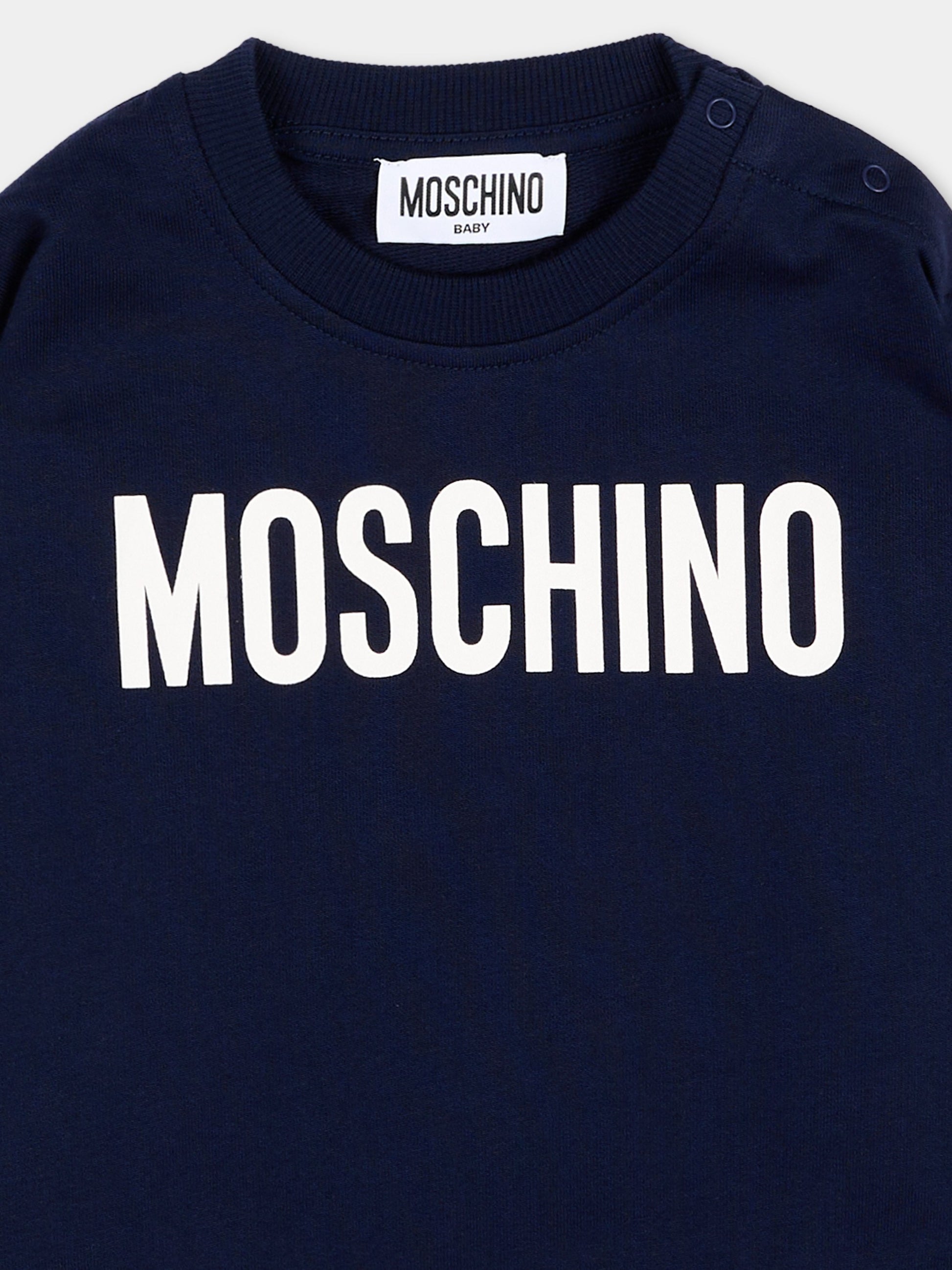 Felpa blu per neonati con logo,Moschino Kids,MUF06C LCA52 40016