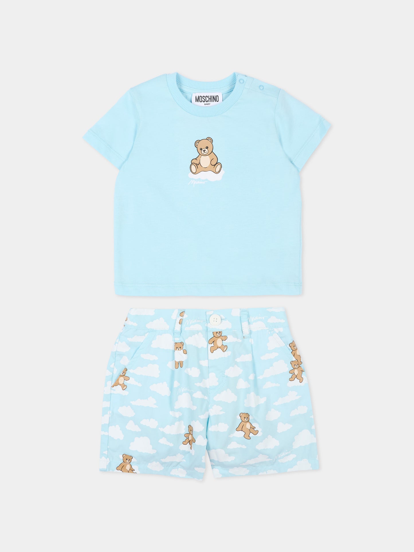 Completo sportivo celeste per neonato con Teddy Bear,Moschino Kids,MUG01Q LLB61 83679