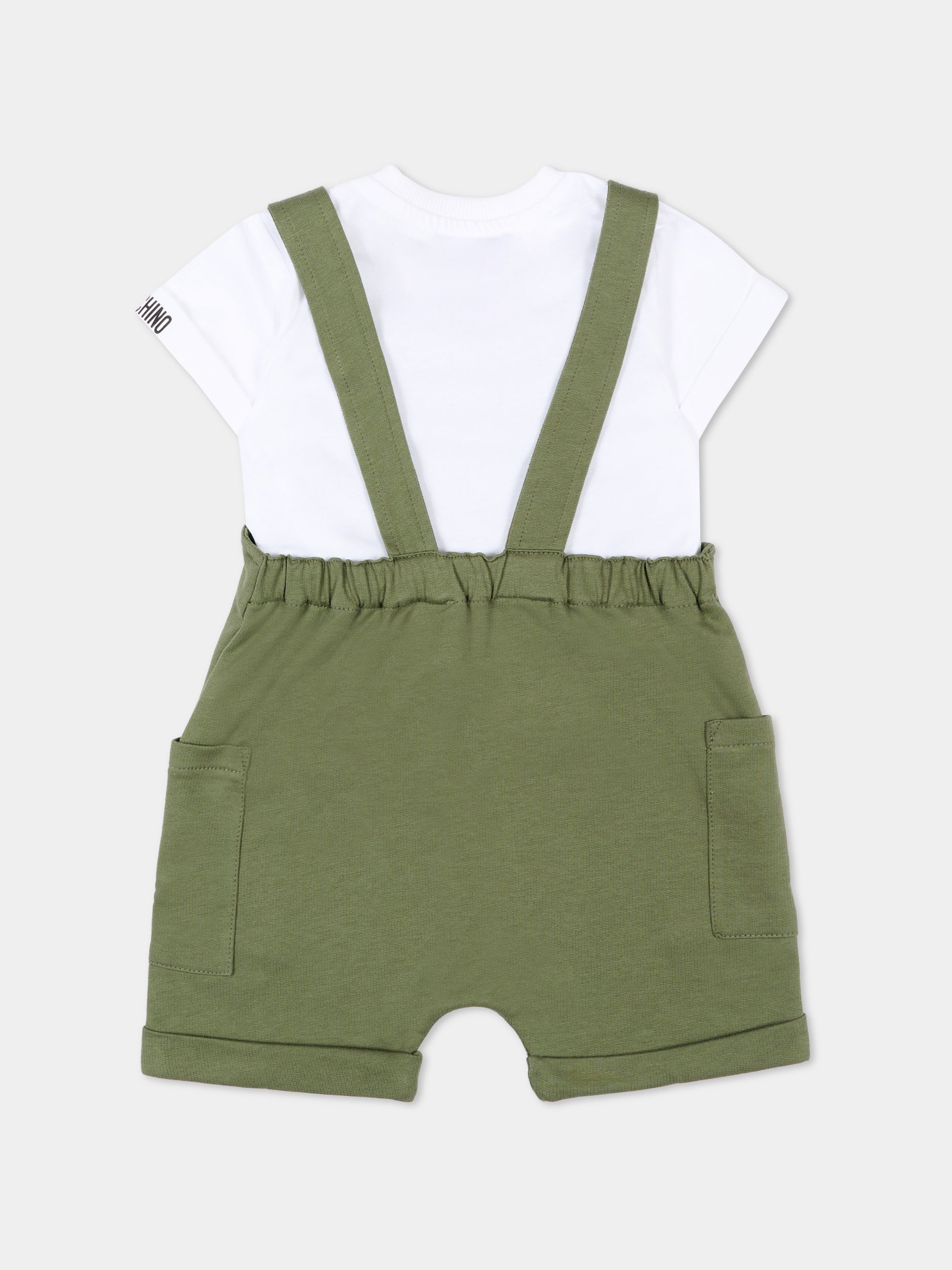 Salopette verde per neonato con Teddy Bear,Moschino Kids,MUG01T LCA19 83698