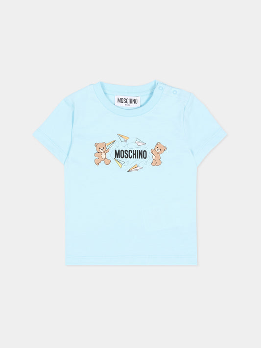 T-Shirt celeste per neonato con Teddy Bear,Moschino Kids,MUM04M LAA01 40304