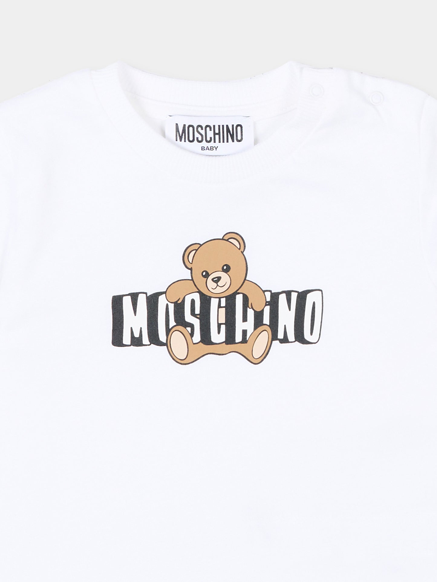 T-Shirt bianca per neonati con logo e Teddy Bear,Moschino Kids,MUM04P LAA03 10101