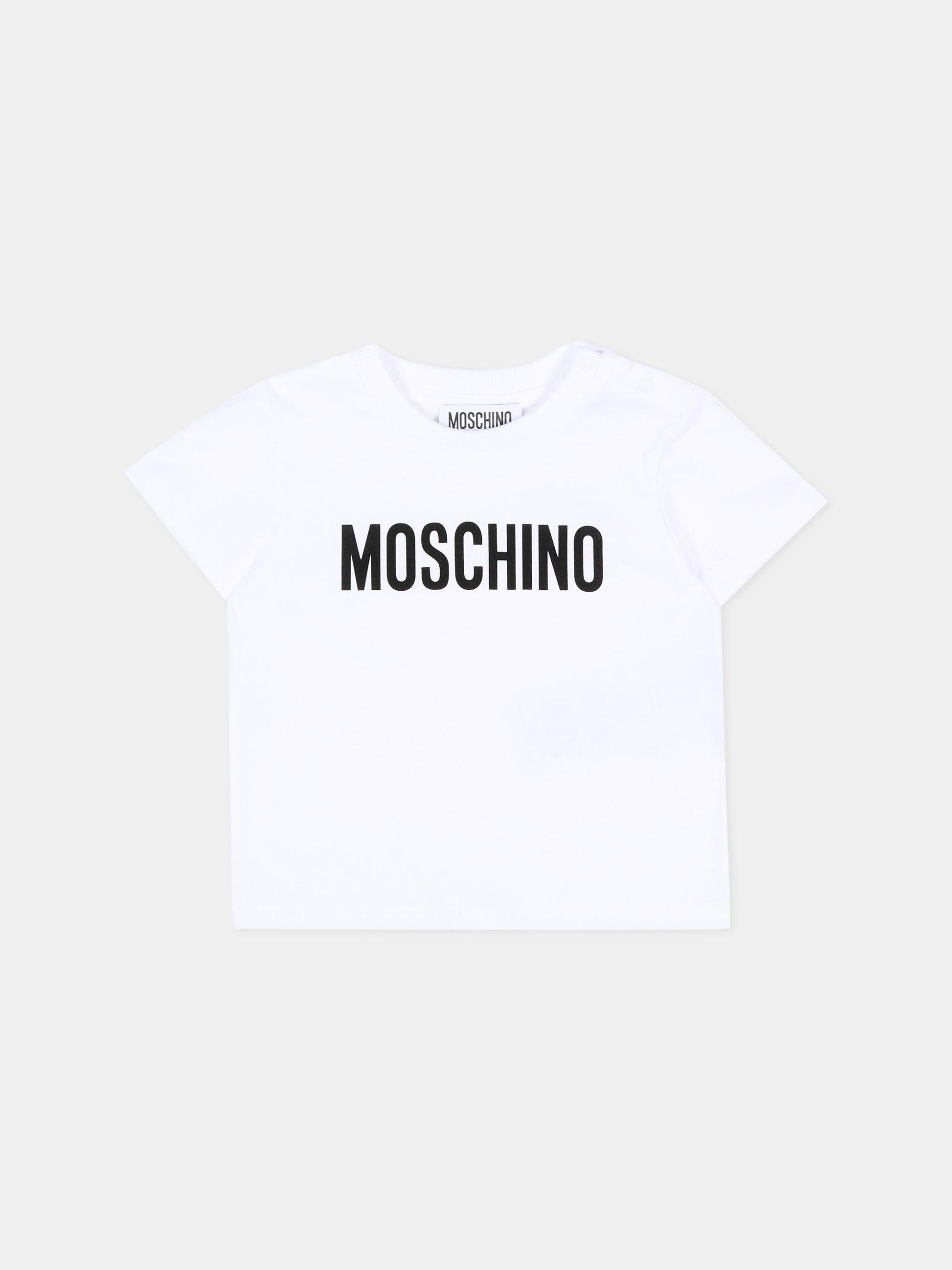 T-Shirt bianca per neonati con logo,Moschino Kids,MUM04U LAA02 10101
