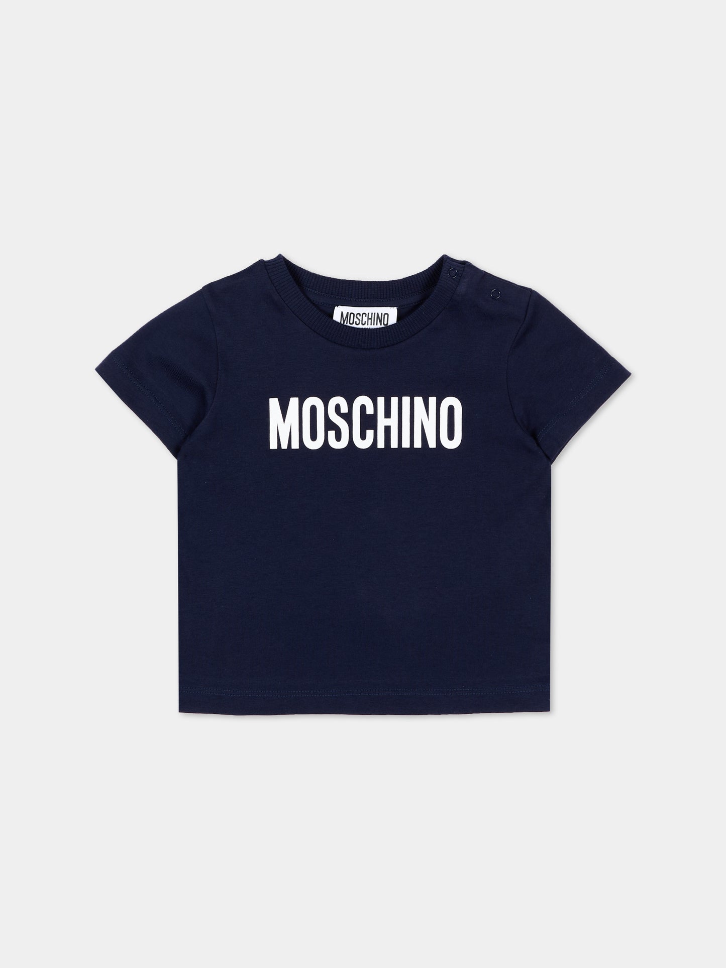 T-Shirt blu per neonati con logo,Moschino Kids,MUM04U LAA02 40016