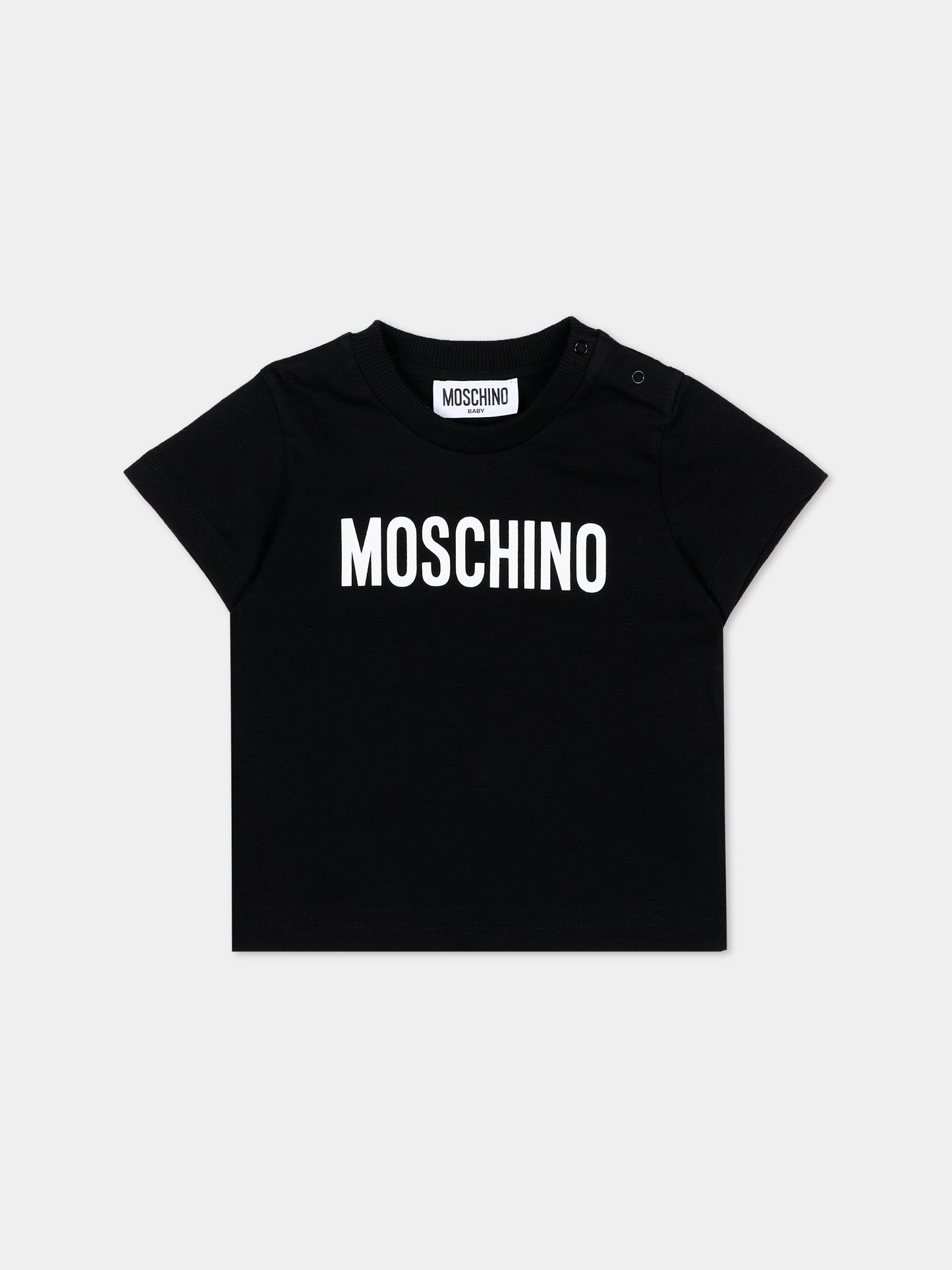 T-Shirt nera per neonati con logo,Moschino Kids,MUM04U LAA02 60100