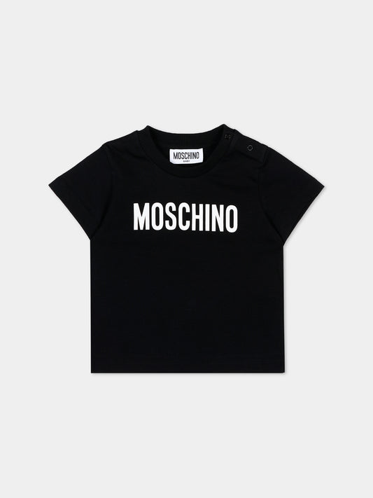 T-Shirt nera per neonati con logo,Moschino Kids,MUM04U LAA02 60100