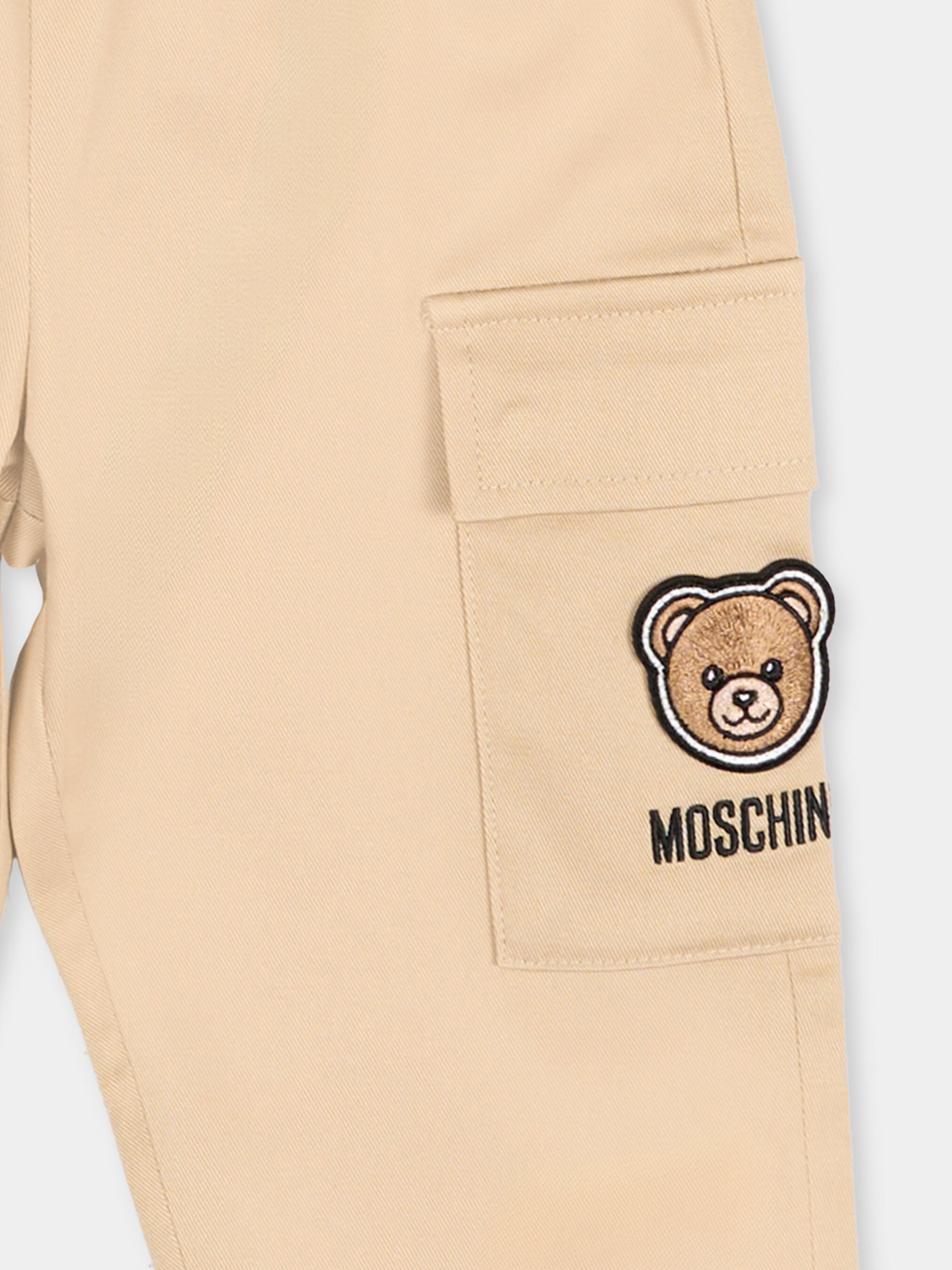 Pantalone beige per neonati con Teddy Bear,Moschino Kids,MUP05R LPA01 20829