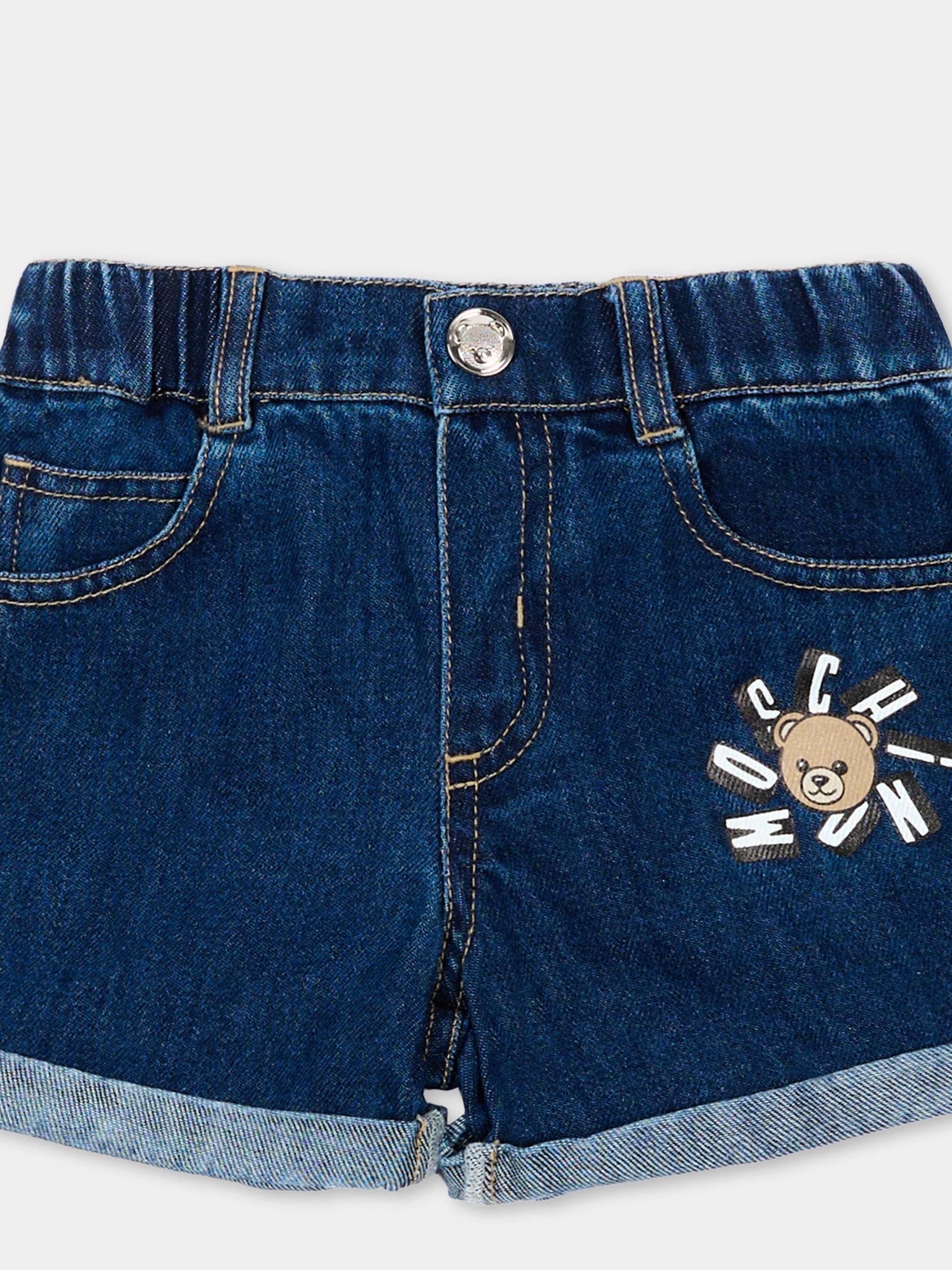 Shorts denim per neonati con Teddy Bear,Moschino Kids,MUQ01T L0E34 41104