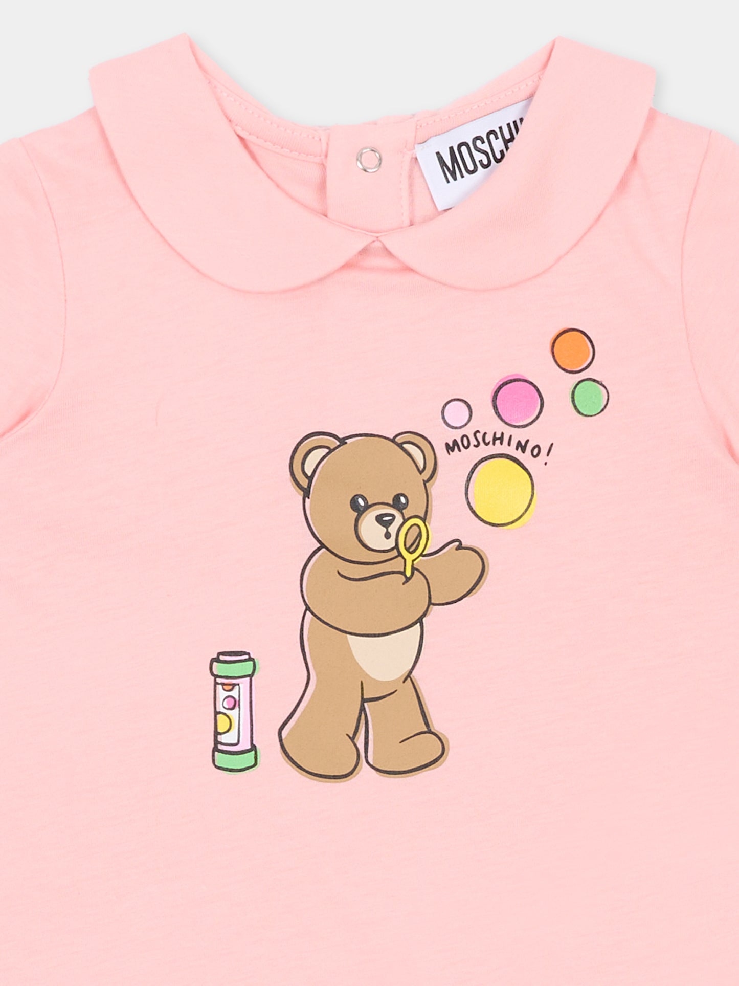 Pagliaccetto rosa per neonata con Teddy Bear e bolle di sapone,Moschino Kids,MUT04M LAA03 50209