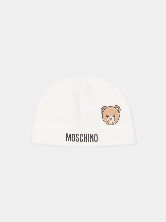 Cappello avorio per neonati con Teddy Bear,Moschino Kids,MUX05U LCA19 10063