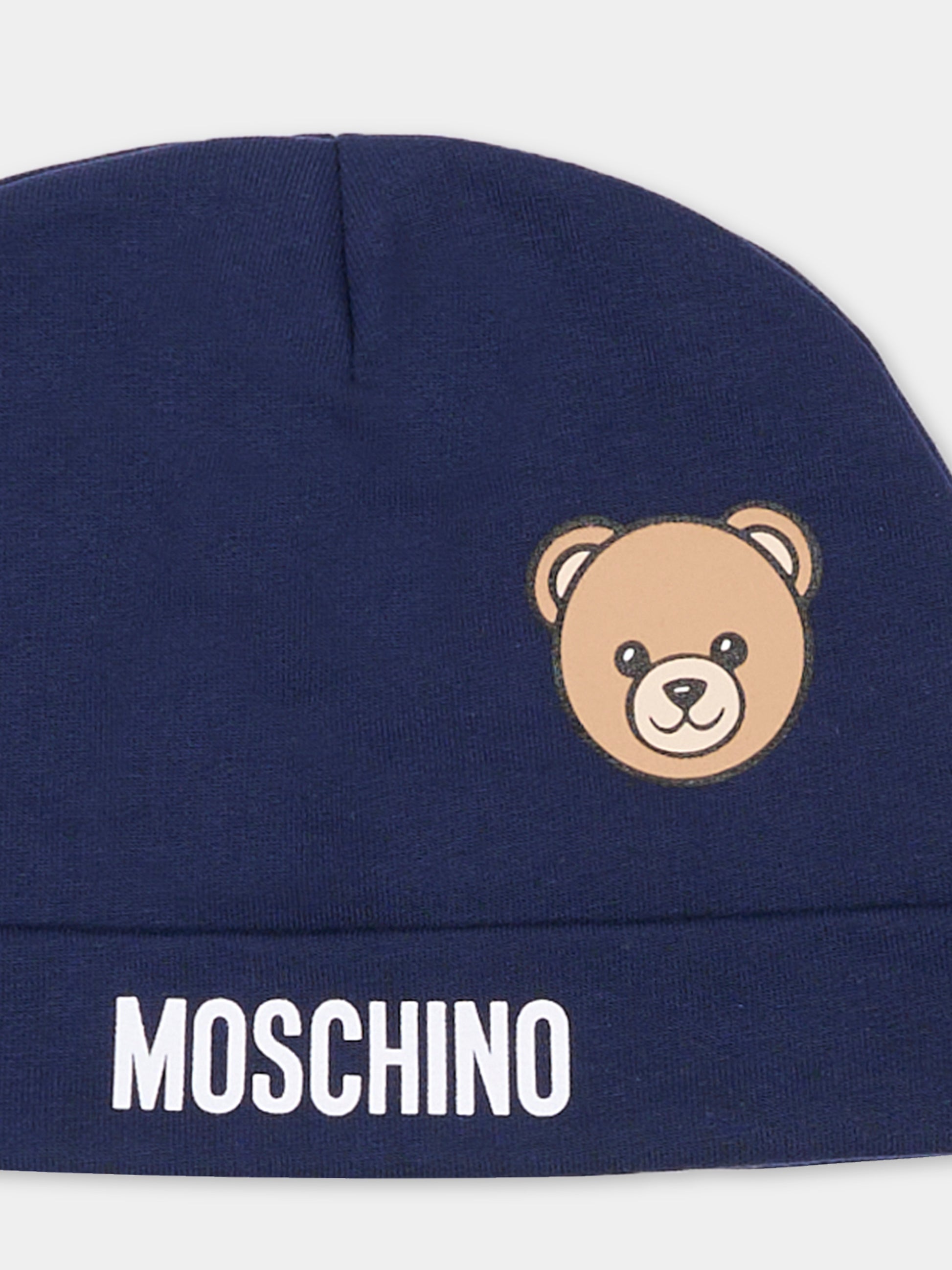Cappello blu per neonati con Teddy Bear,Moschino Kids,MUX05U LCA19 40016