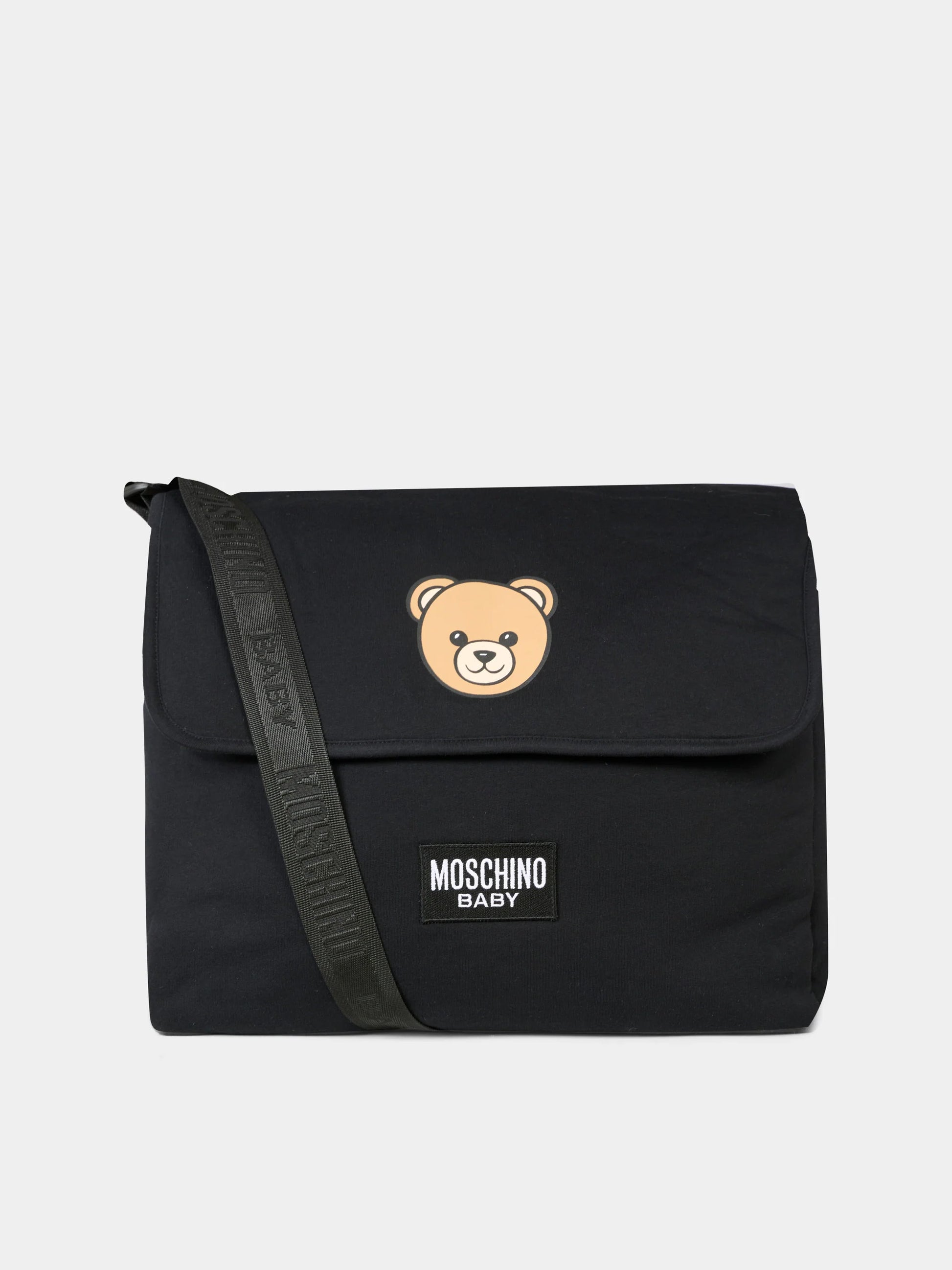 Borsa mamma nera per neonati con Teddy Bear e logo,Moschino Kids,MUX05V LCA19 60100