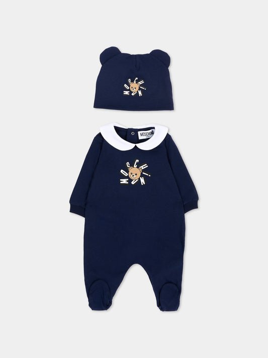 Set tutina blu per neonati con Teddy Bear,Moschino Kids,MUY094 LAA02 40016