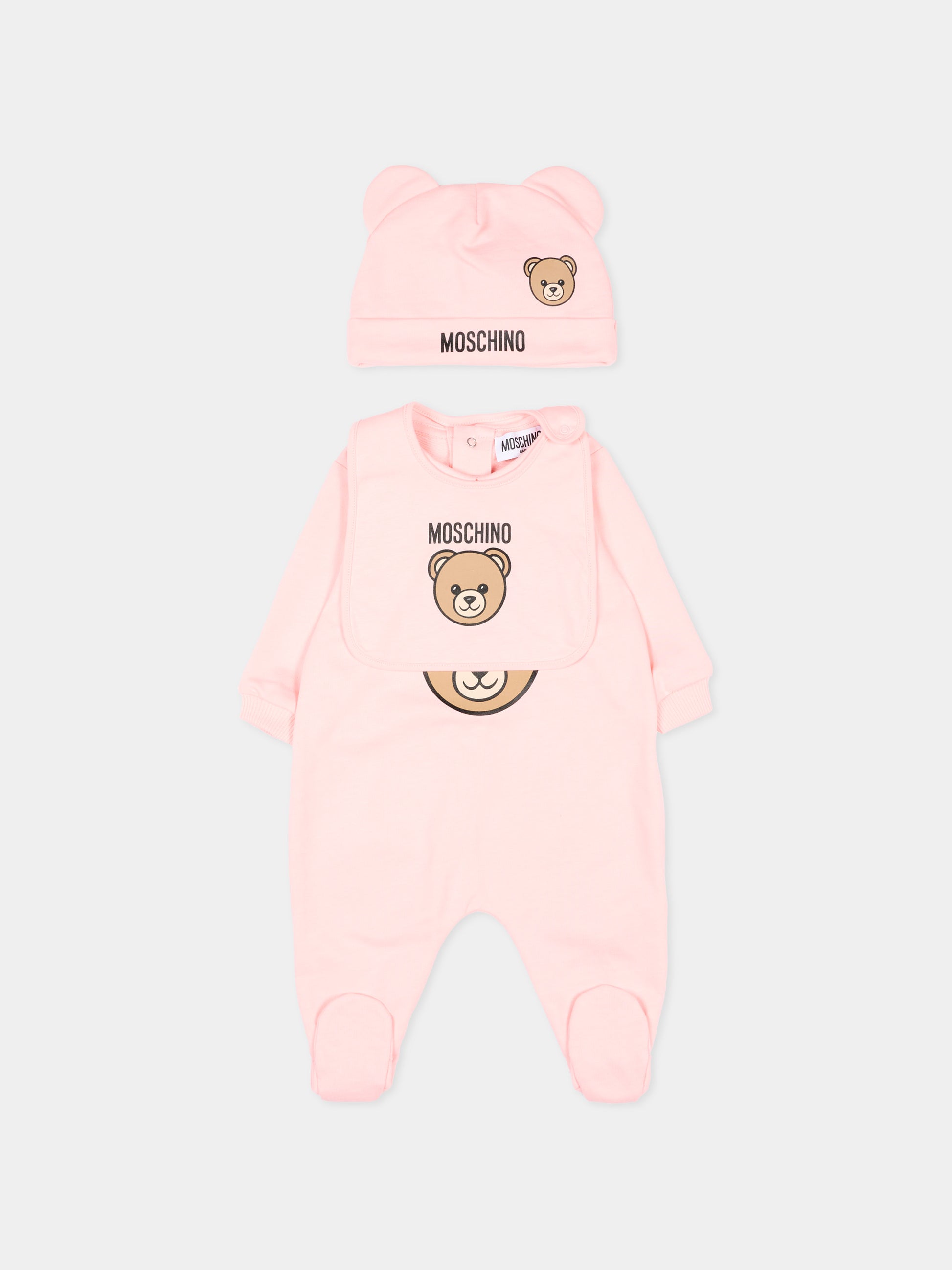 Set tutine rosa per neonata con Teddy Bear,Moschino Kids,MUY097 LCA19 50209