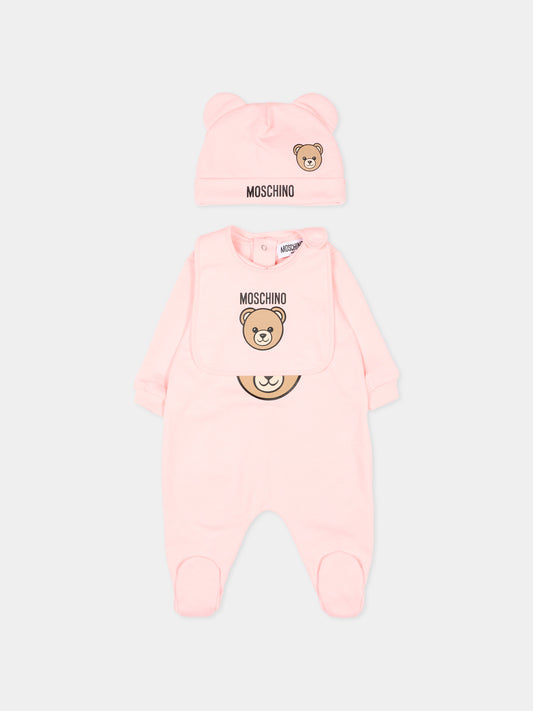 Set tutine rosa per neonata con Teddy Bear,Moschino Kids,MUY097 LCA19 50209