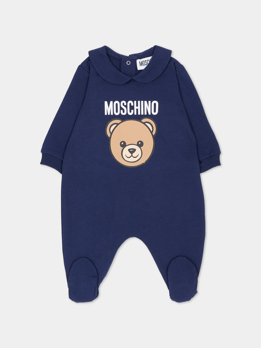 Tutina blu per neonati con Teddy Bear,Moschino Kids,MUY098 LCA19 40016