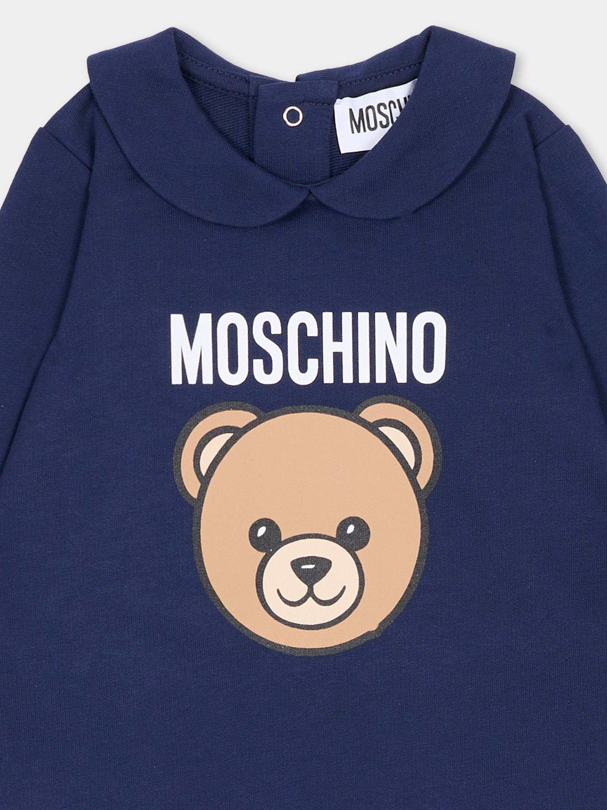 Tutina blu per neonati con Teddy Bear,Moschino Kids,MUY098 LCA19 40016