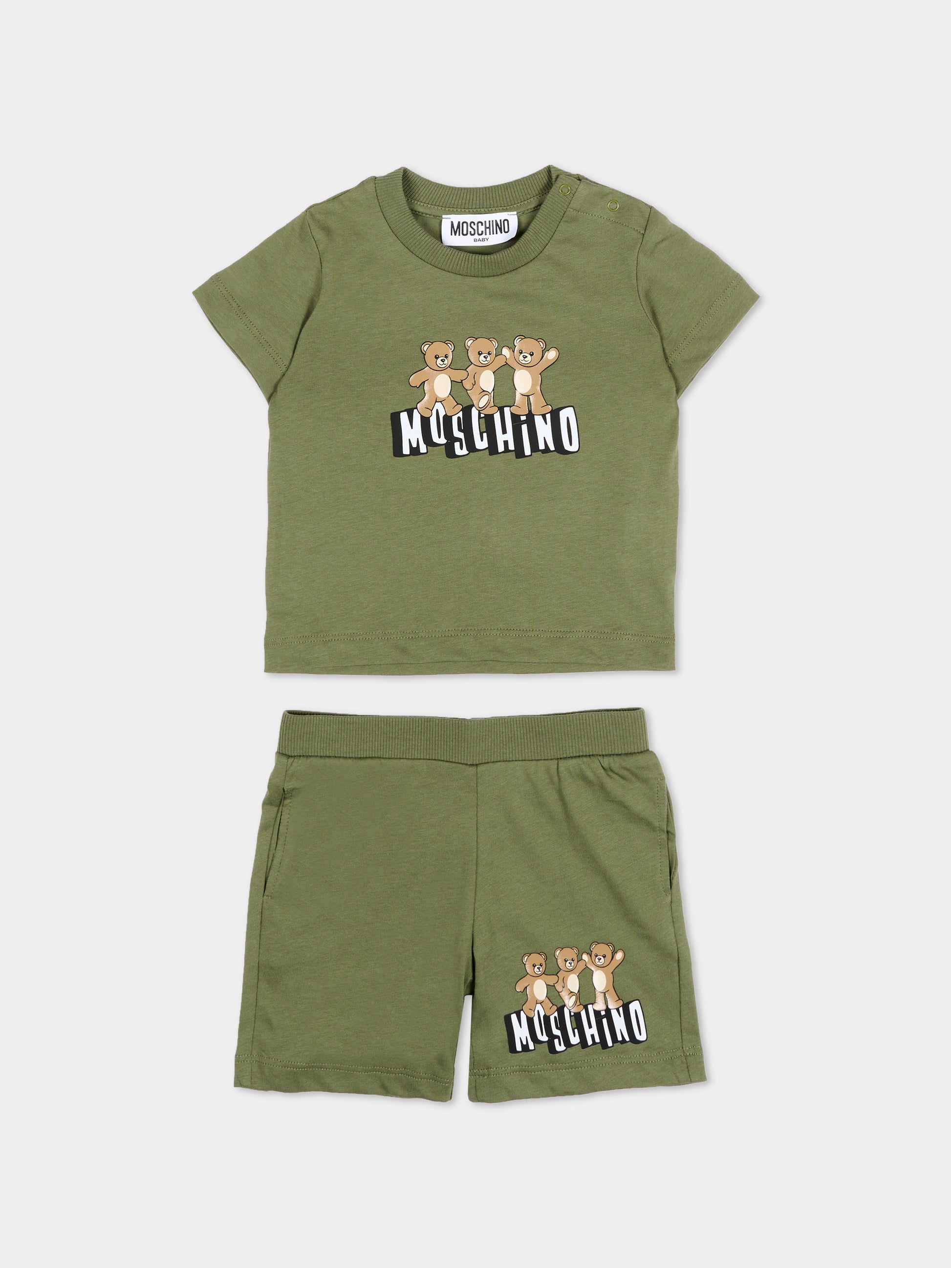 Completo sportivo verde per neonato con Teddy Bear,Moschino Kids,MXG00M LAA17 30037