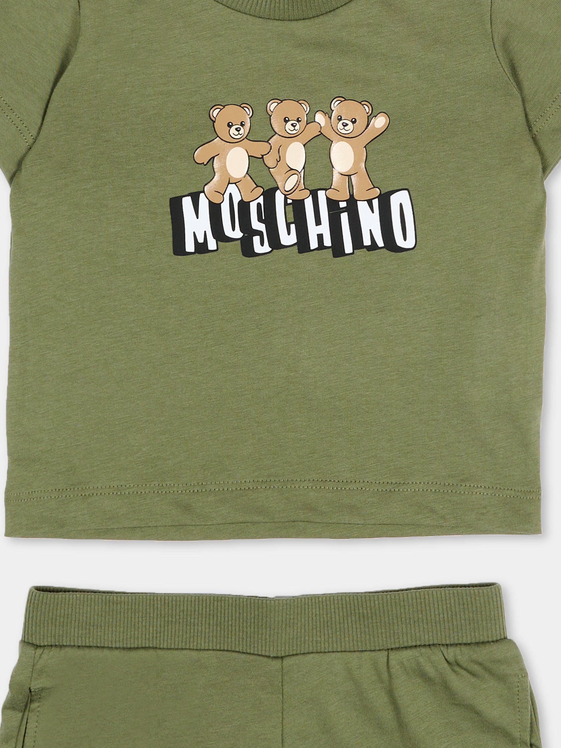Completo sportivo verde per neonato con Teddy Bear,Moschino Kids,MXG00M LAA17 30037