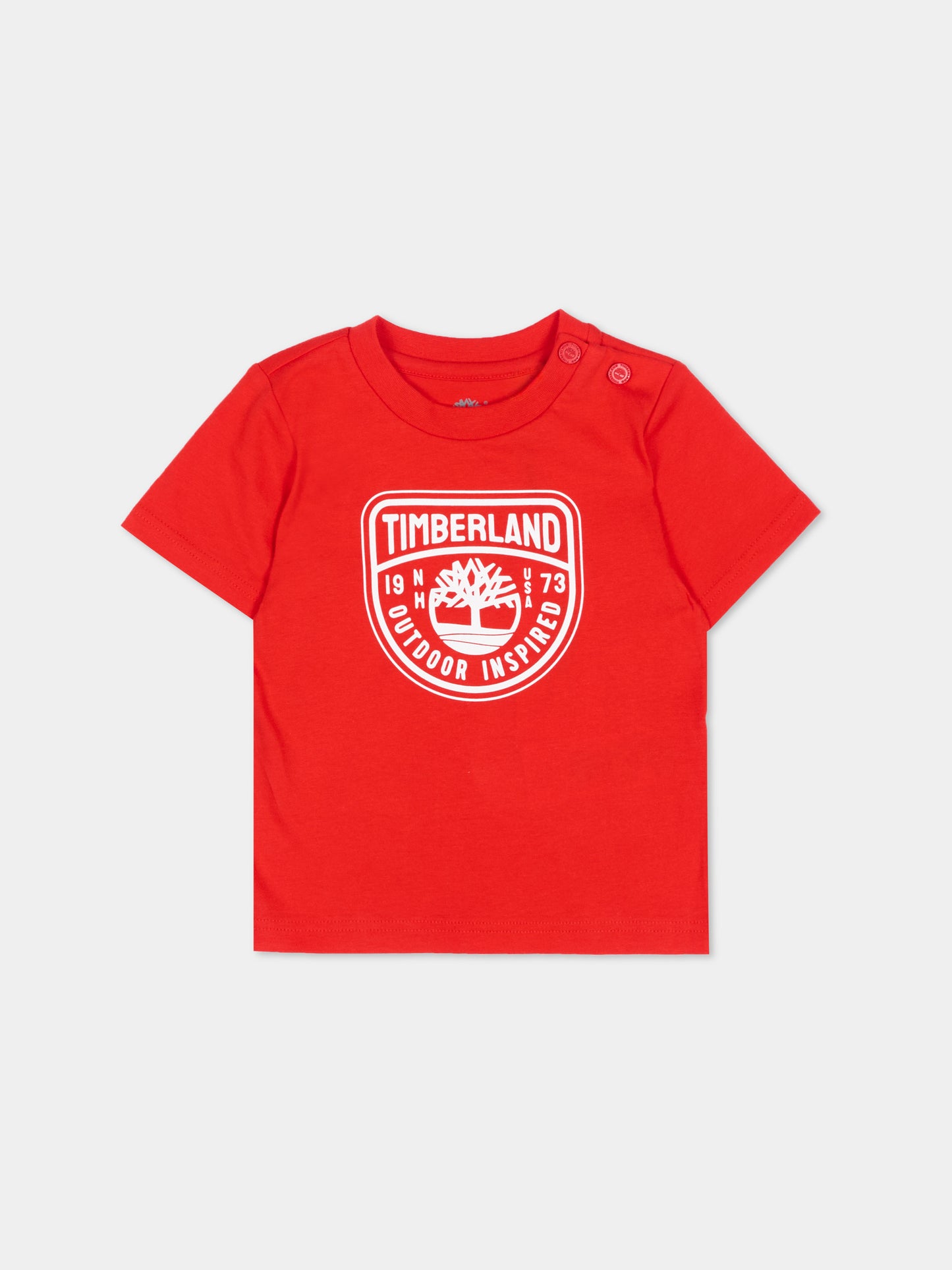 T-Shirt rossa per neonato con logo,Timberland,T60854 97E