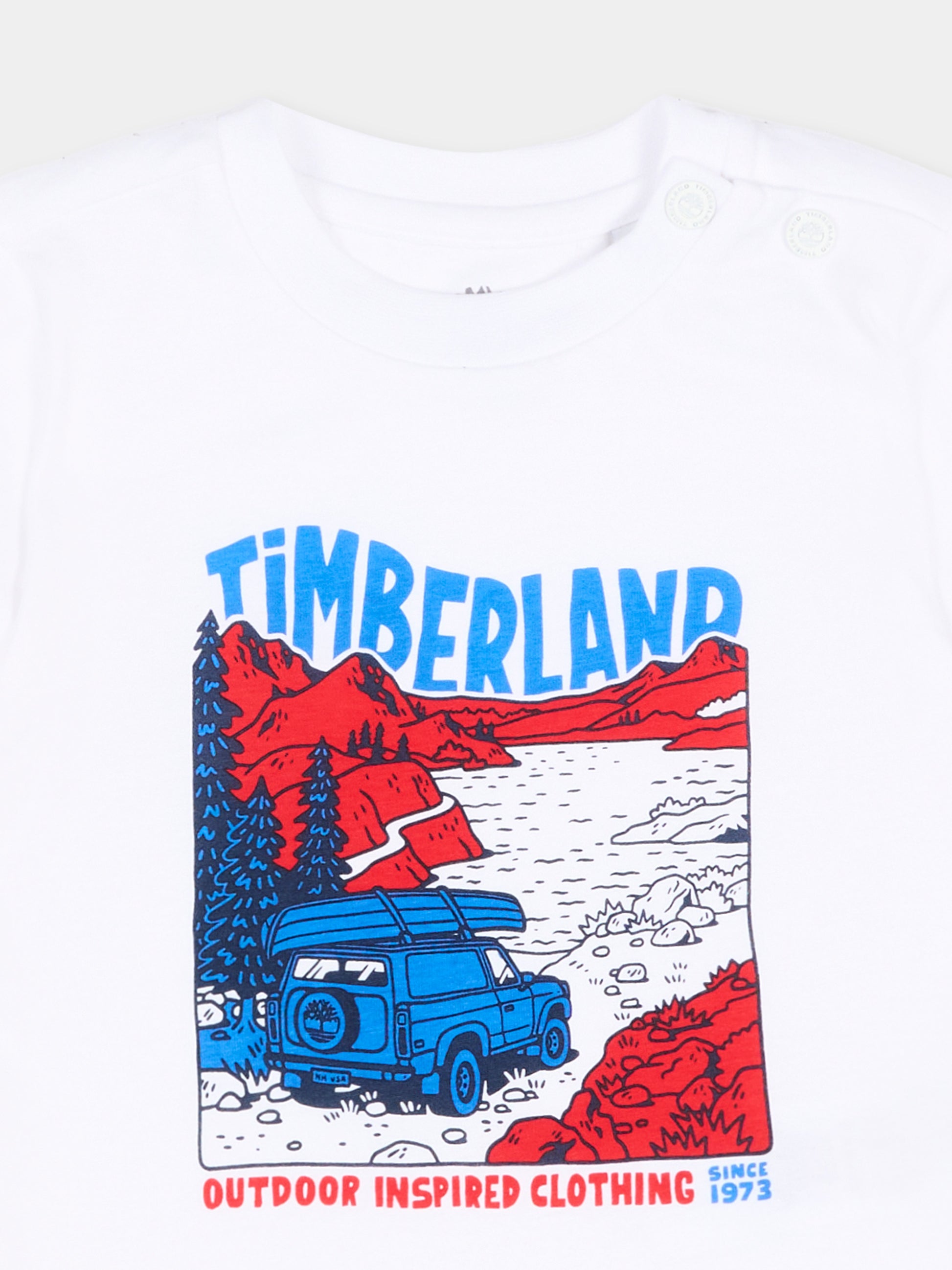 T-shirt bianca per neonato con stampa outdoor,Timberland,T60855 10P