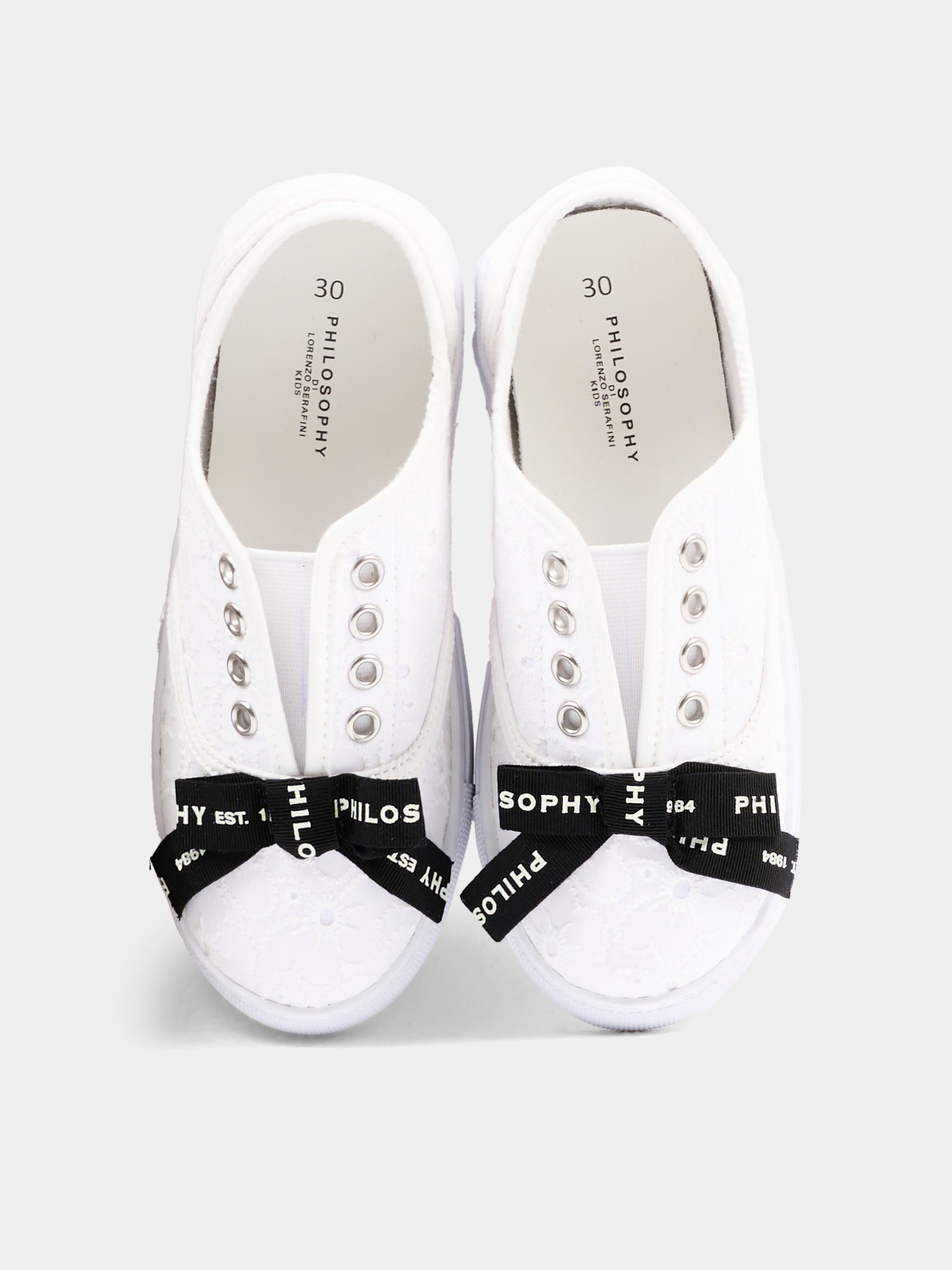 Sneakers avorio per bambina in sangallo con logo,Philosophy,I8G006 - 7946 - 0001