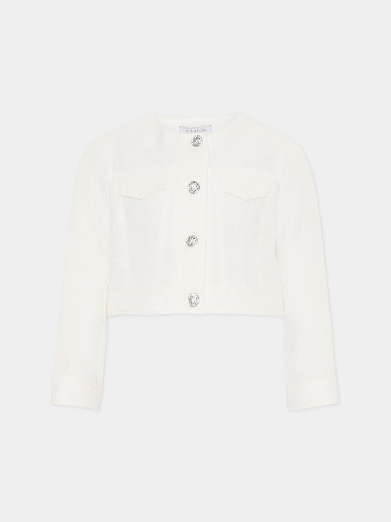 Giacca avorio per bambina con cristalli,Monnalisa,71G104 - 7124 - 0001