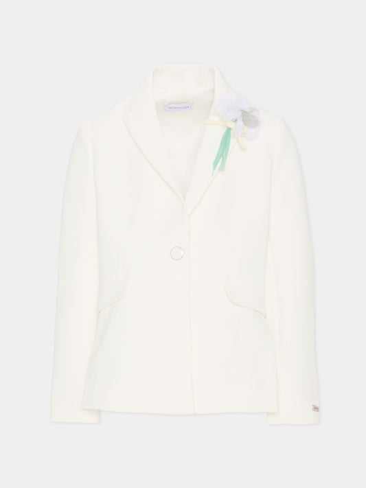 Giacca avorio per bambina con applicazione floreale,Monnalisa,71G103 - 7303 - 0001