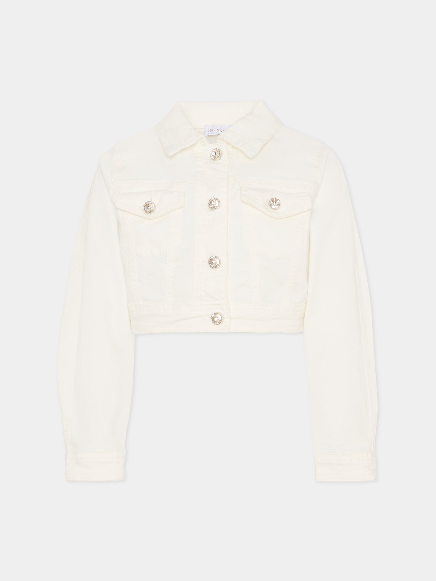 Giubbotto di jeans avorio per bambina con cristalli,Monnalisa,79G105NP - 7015 - 0001
