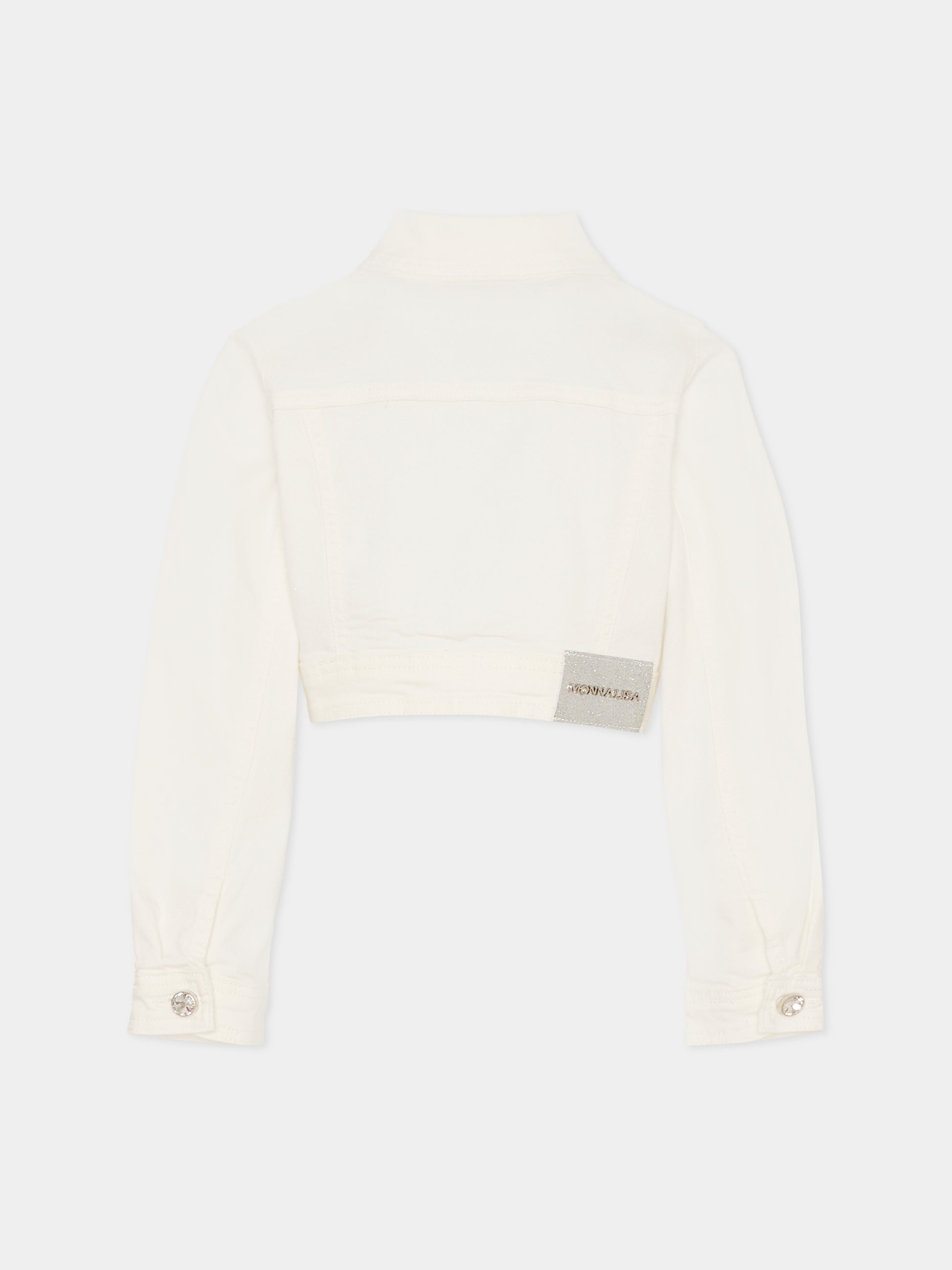 Giubbotto di jeans avorio per bambina con cristalli,Monnalisa,79G105NP - 7015 - 0001