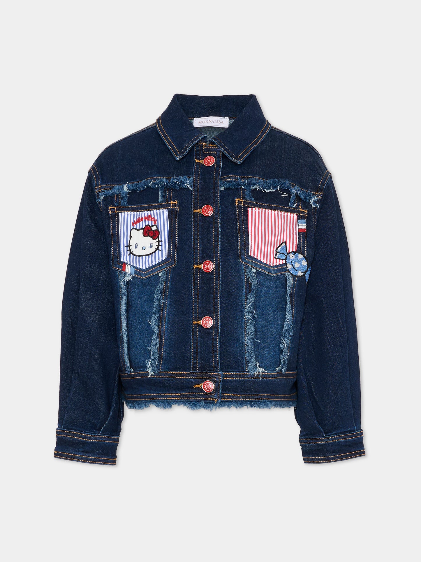 Giubbotto di jeans denim per bambina con Hello Kitty,Monnalisa,19G101 - 7015 - 0055